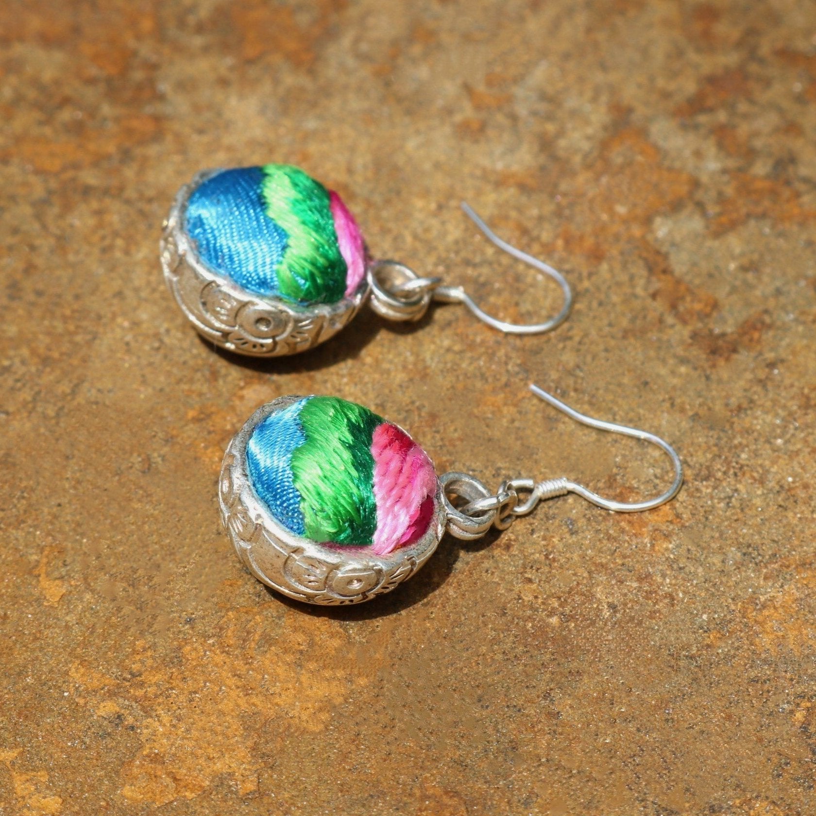 Serenity Circle Hand Embroidered Ball Earrings