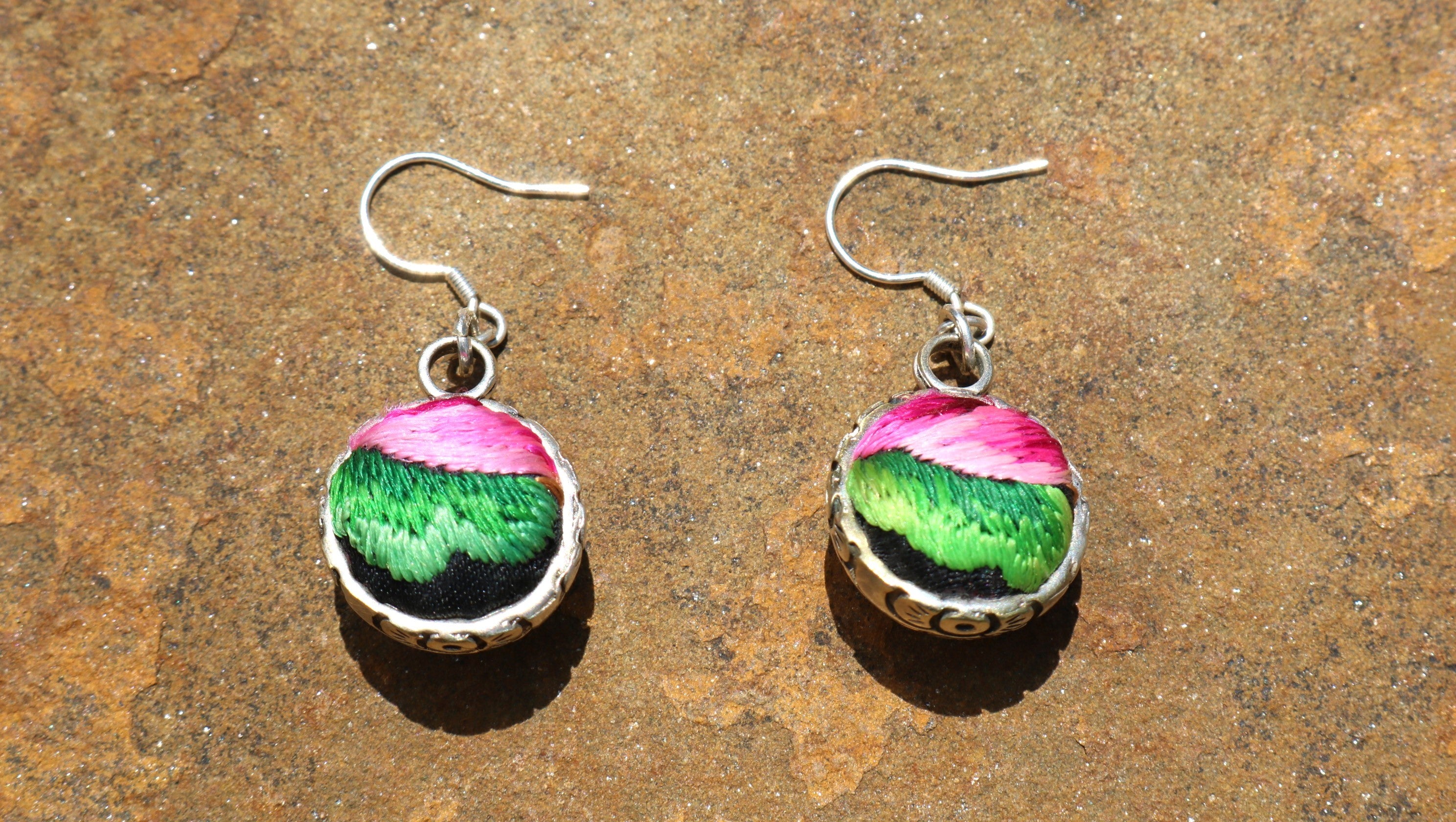 Serenity Circle Embroidered Ball Earrings