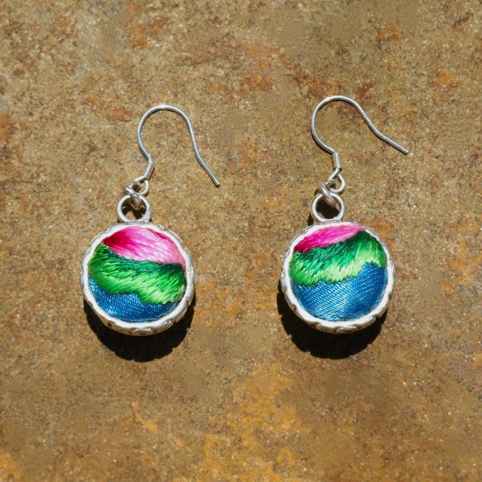 Serenity Circle Hand Embroidered Ball Earrings