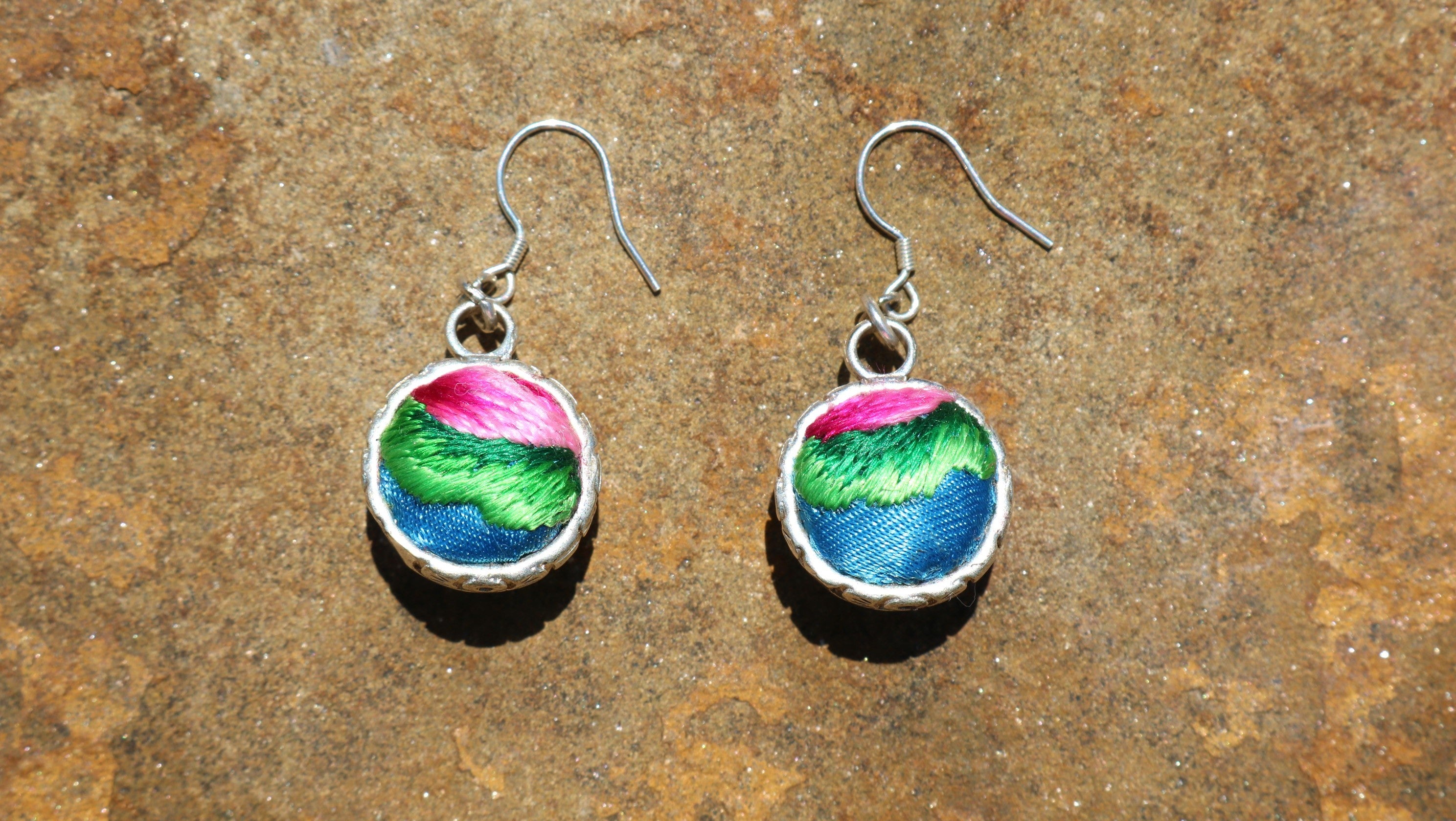 Serenity Circle Embroidered Ball Earrings