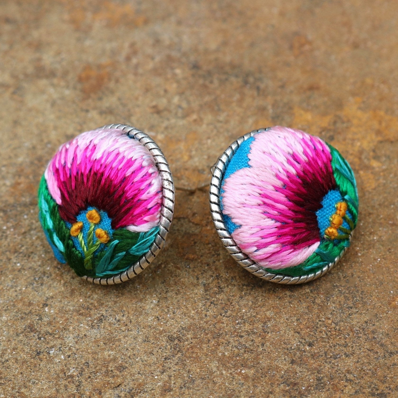 Infinity Circlets Hand Embroidered Stud Earrings