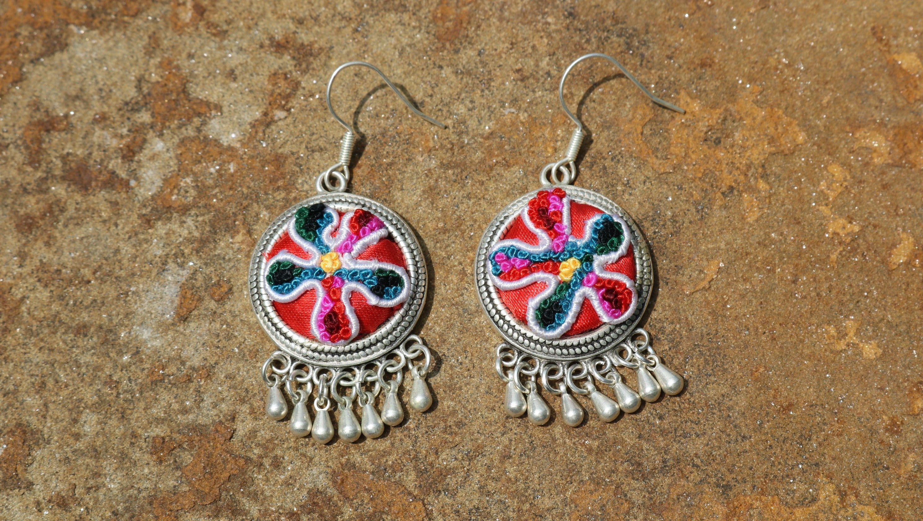 Circles of Joy Embroidered Teardrop Earrings