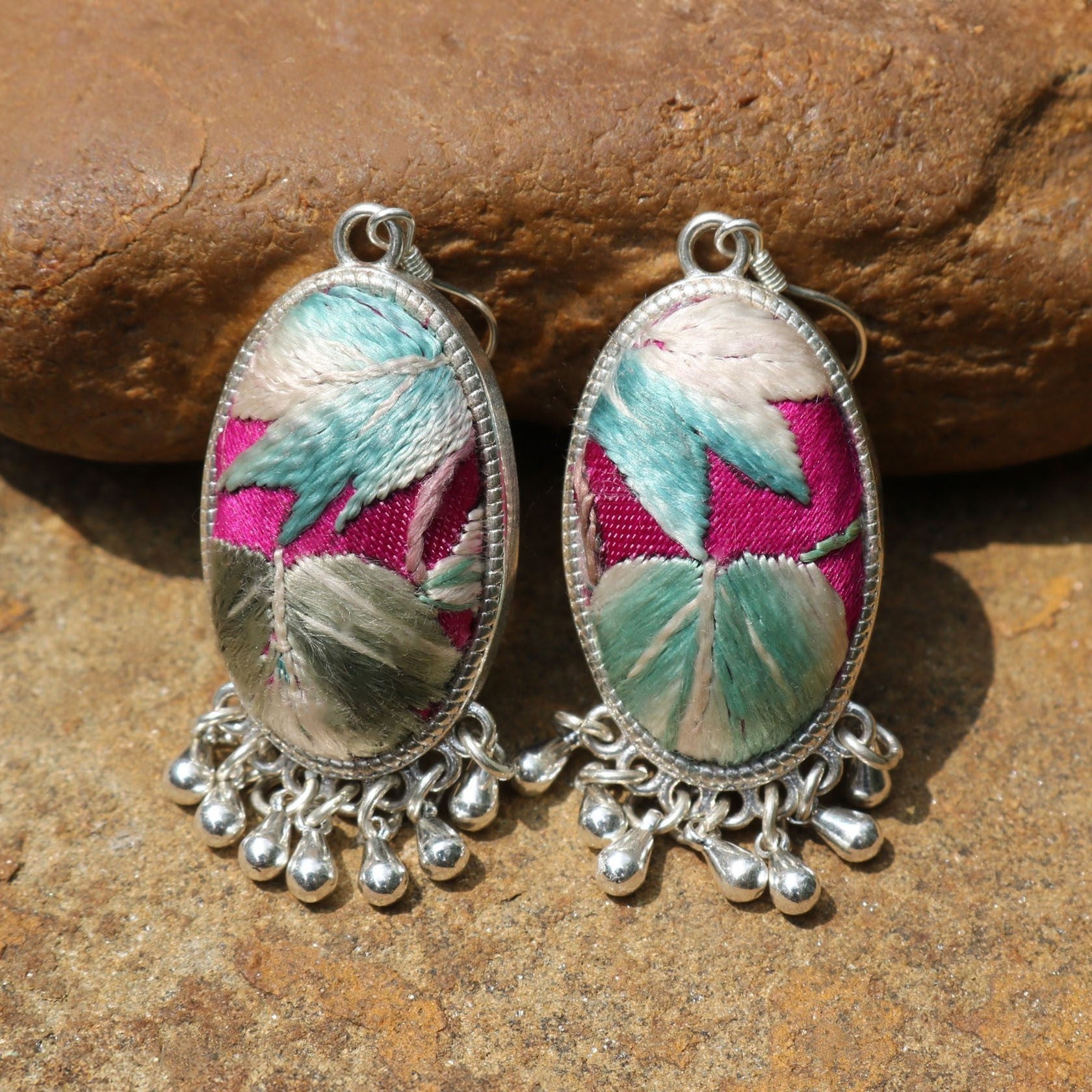 Serenity Hand Embroidered Teardrop Earrings