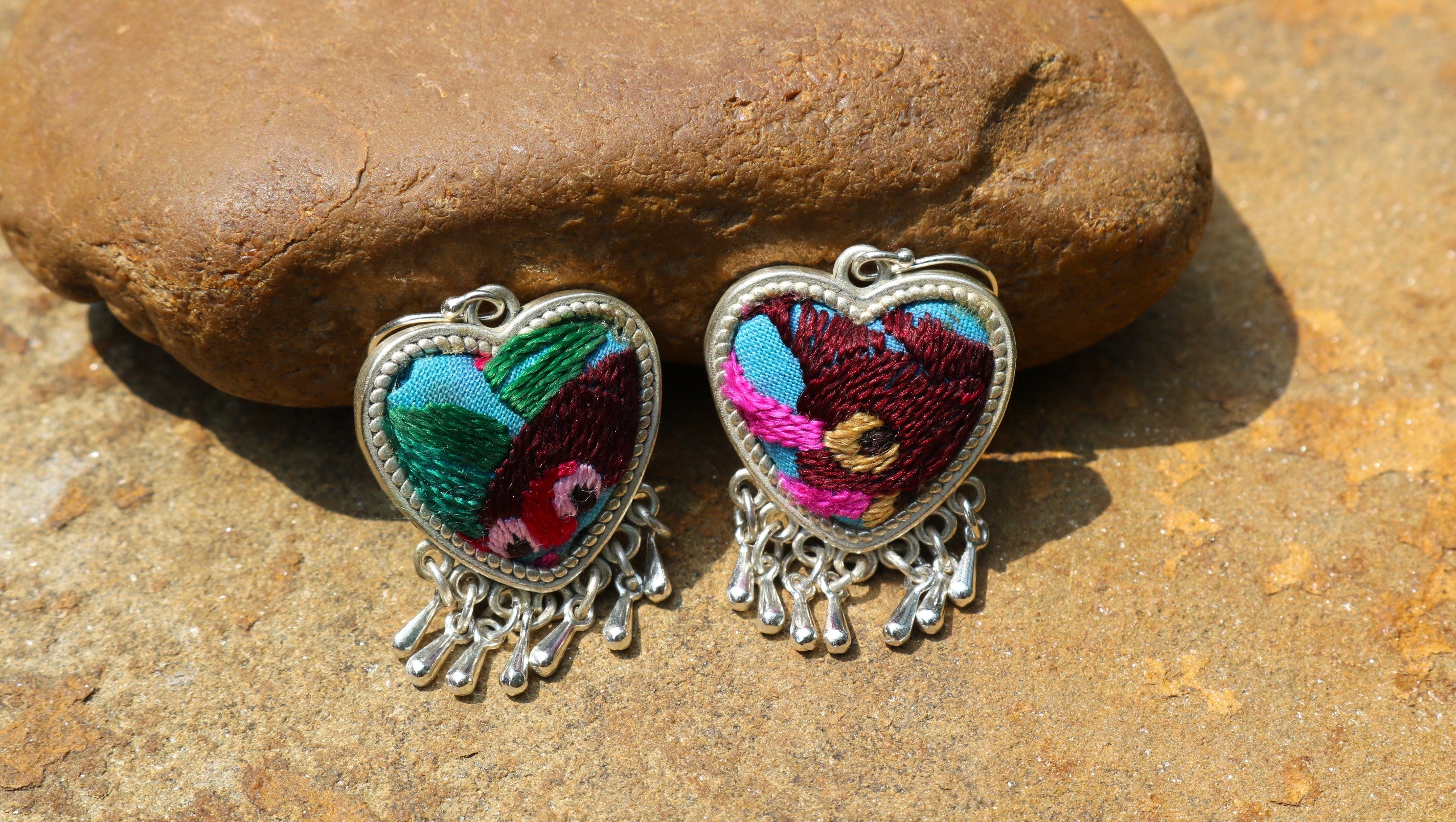 Heartbeats Embroidered Teardrop Earrings