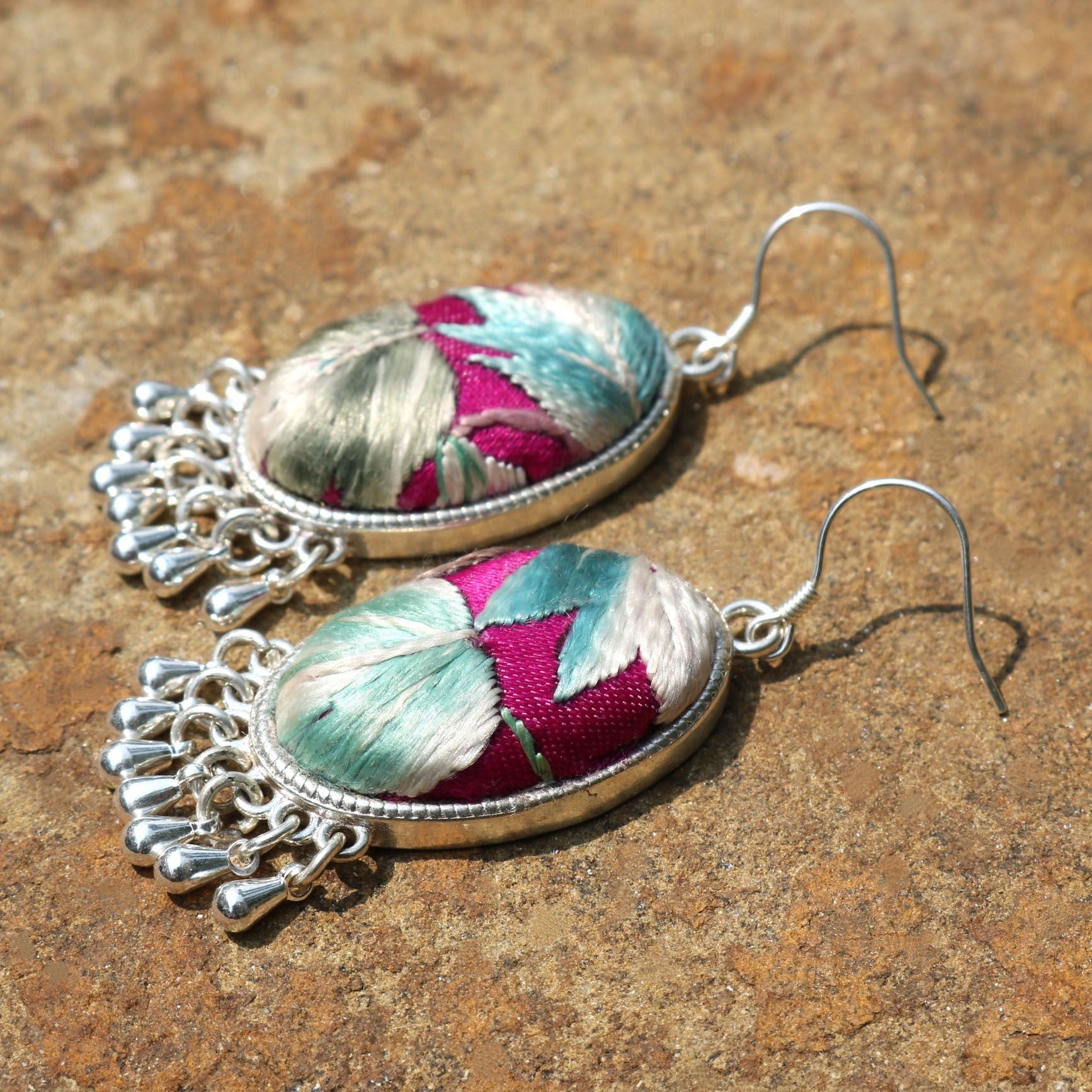 Serenity Hand Embroidered Teardrop Earrings