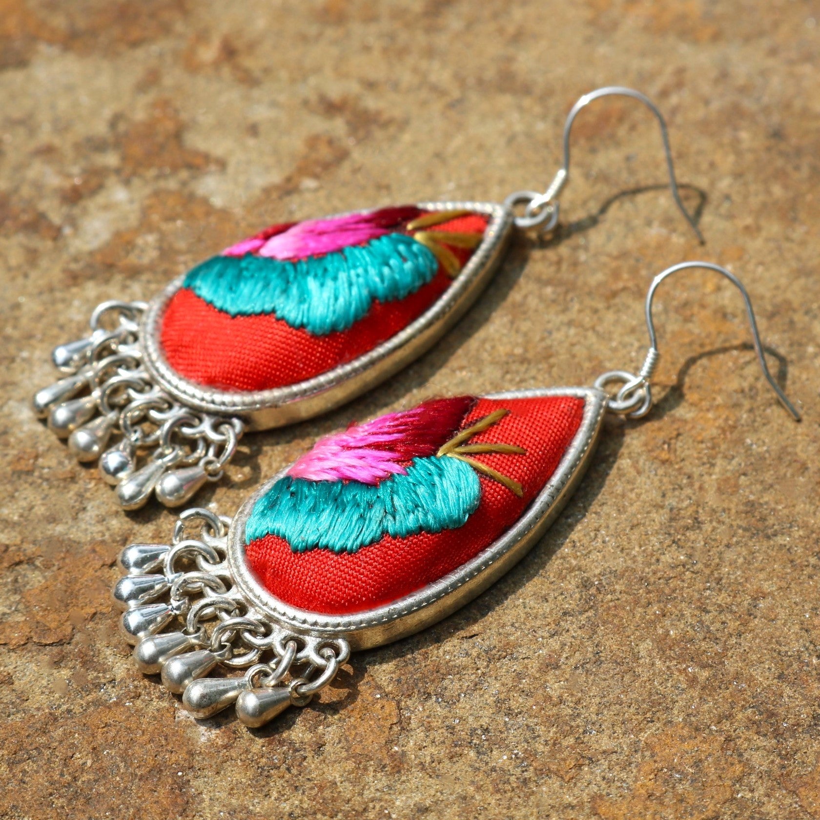 Serenity Hand Embroidered Teardrop Earrings