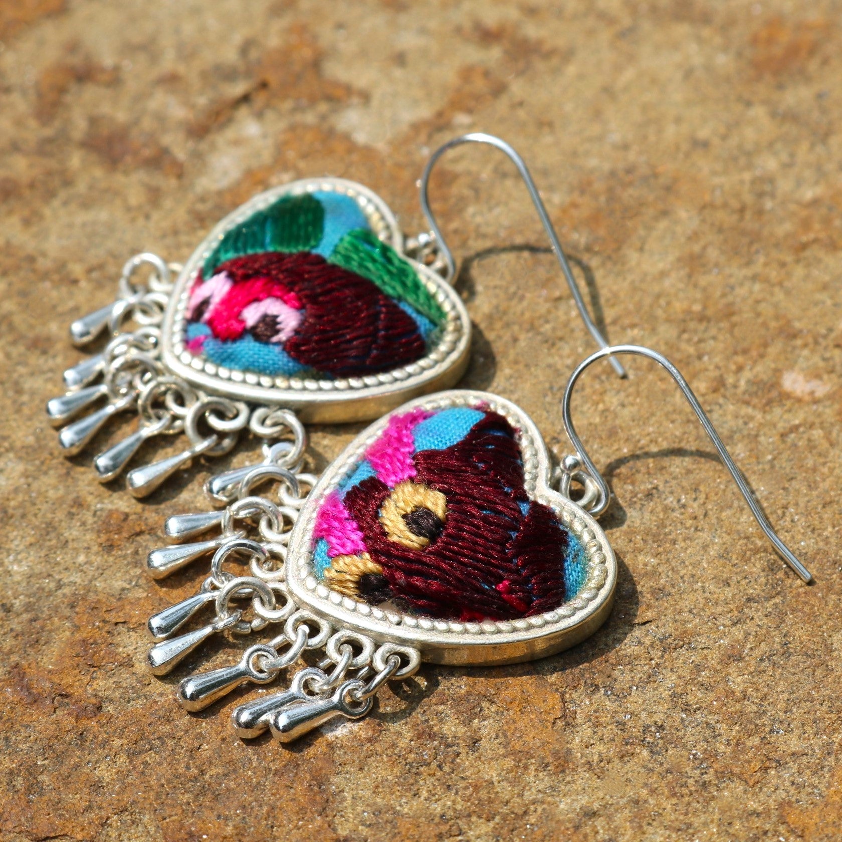 Serenity Hand Embroidered Teardrop Earrings