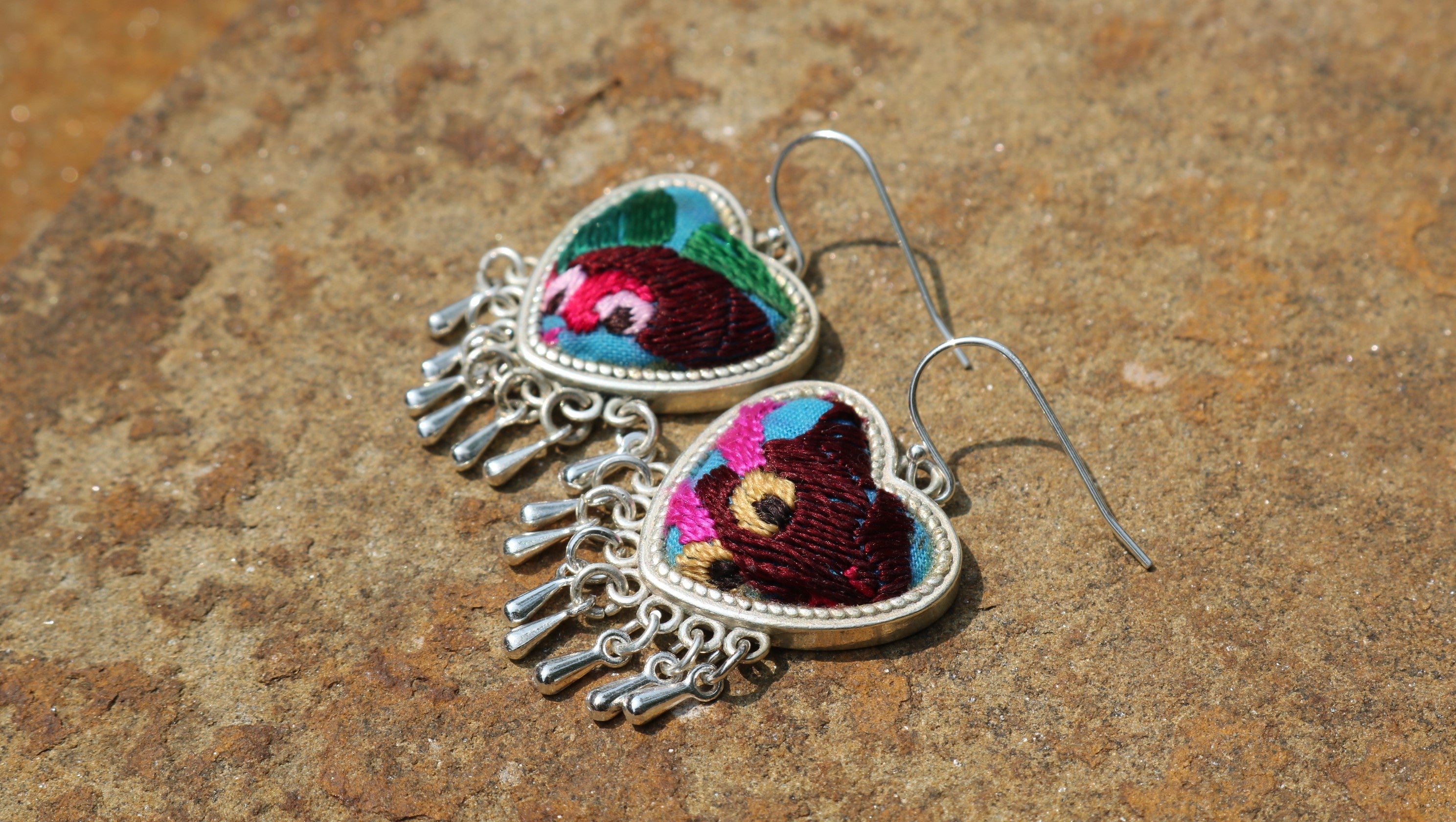 Heartbeats Embroidered Teardrop Earrings