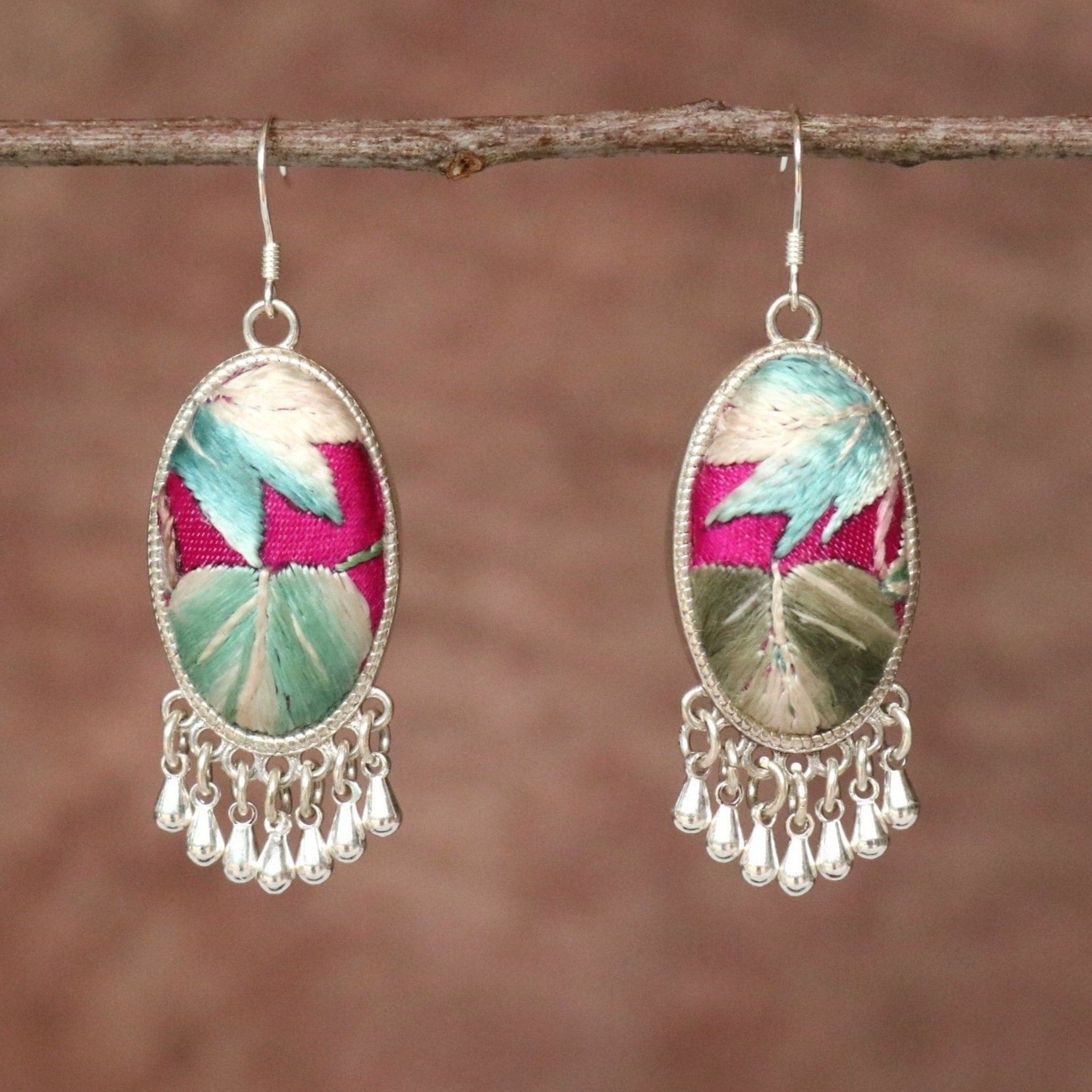 Serenity Hand Embroidered Teardrop Earrings