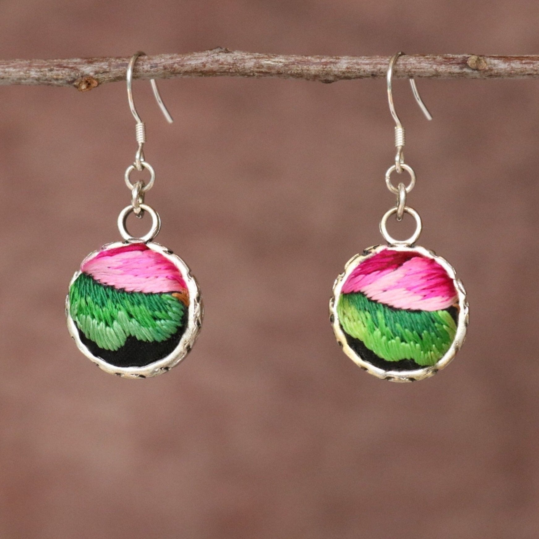 Serenity Circle Embroidered Ball Earrings