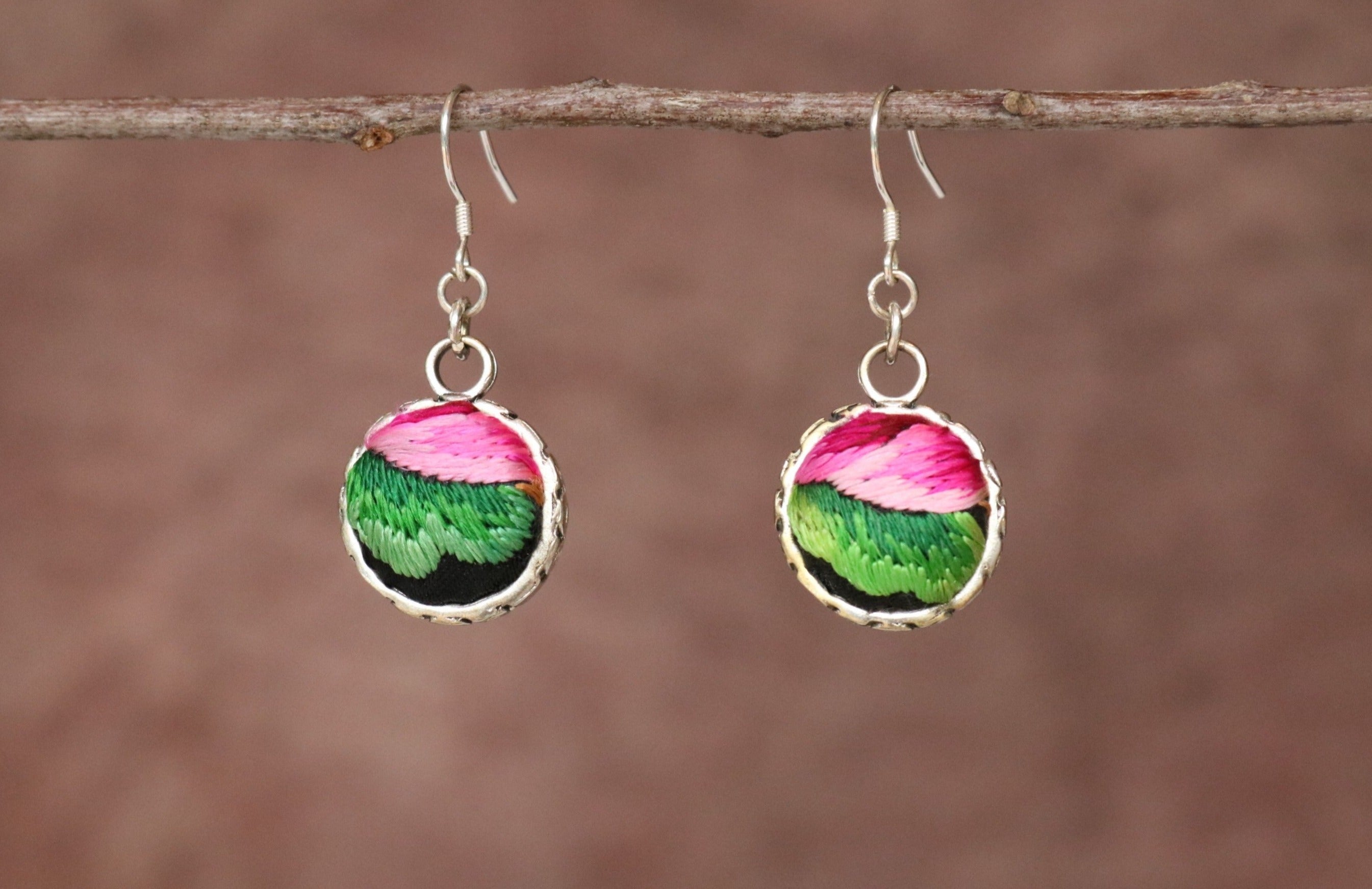 Serenity Circle Embroidered Ball Earrings