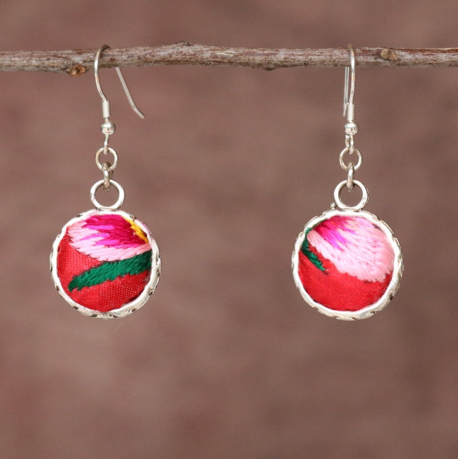 Serenity Circle Embroidered Ball Earrings