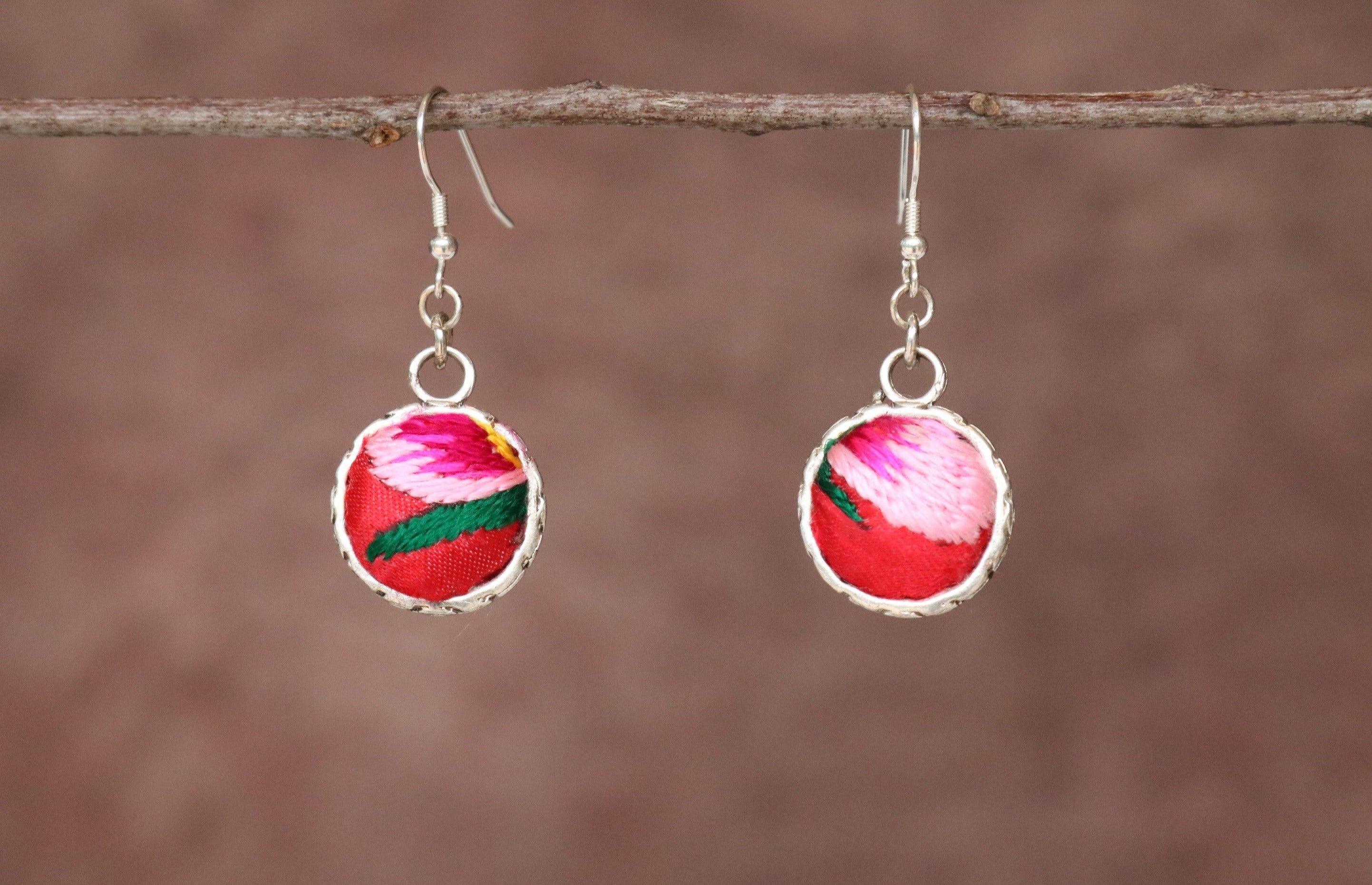 Serenity Circle Embroidered Ball Earrings