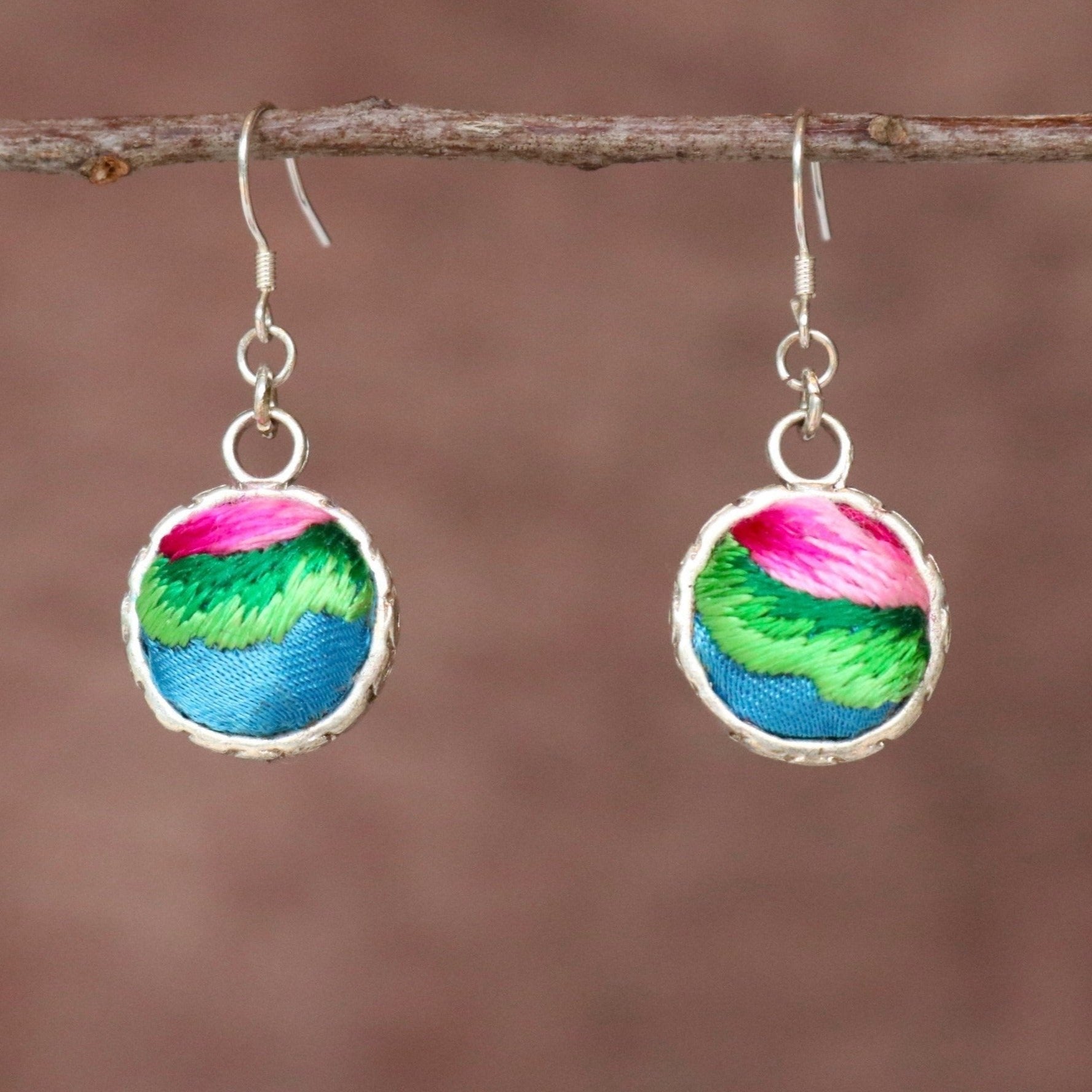 Serenity Circle Hand Embroidered Ball Earrings