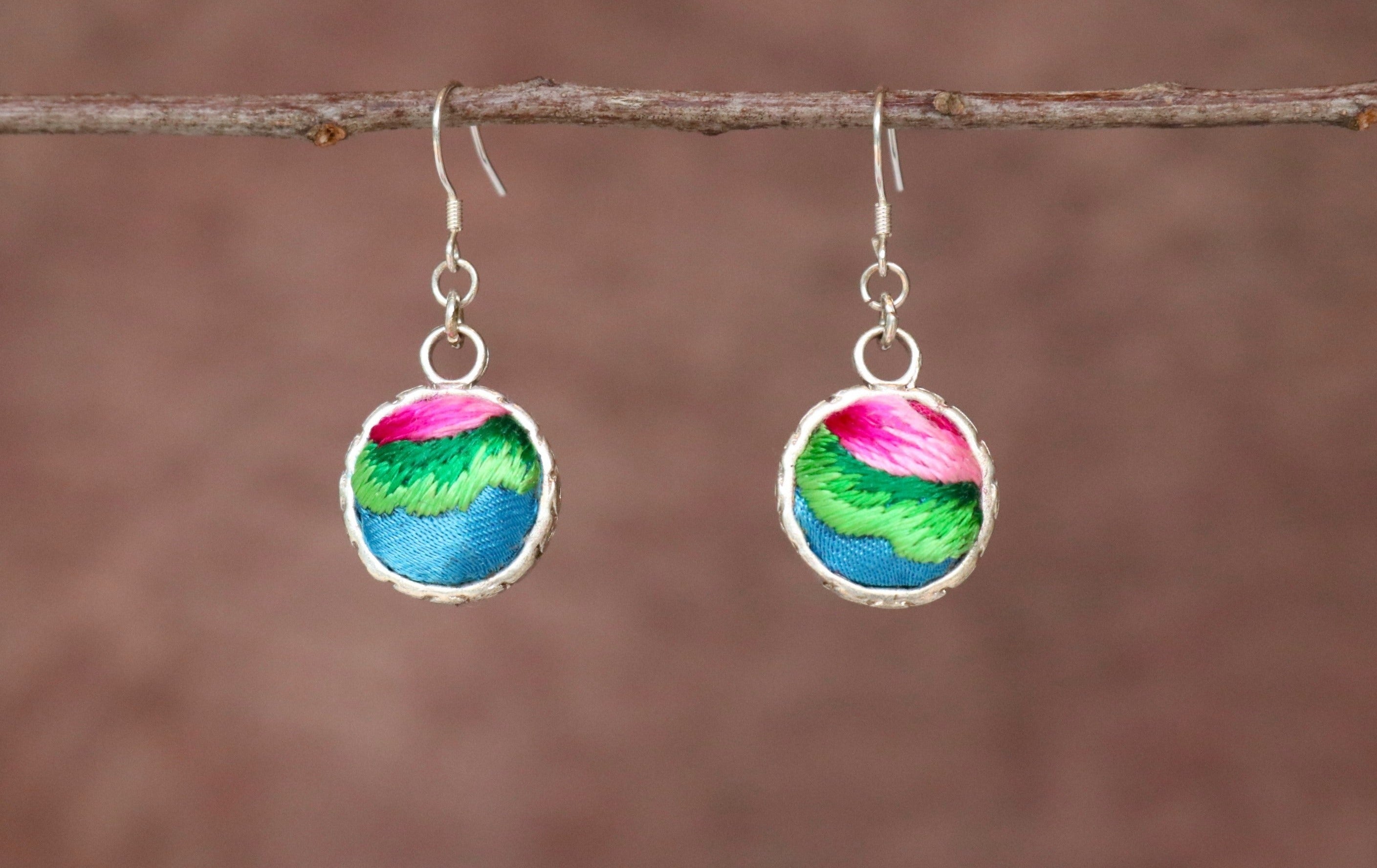 Serenity Circle Embroidered Ball Earrings