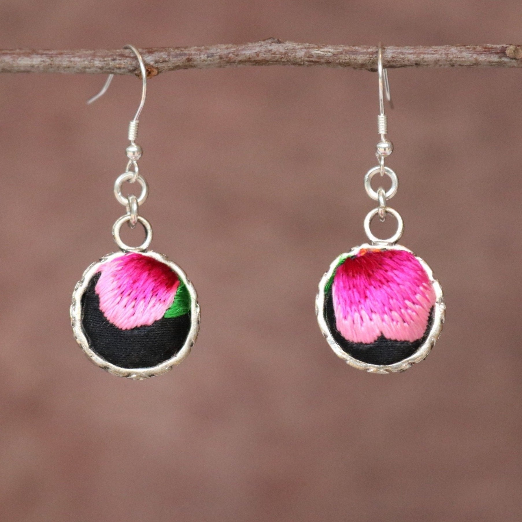 Serenity Circle Embroidered Ball Earrings