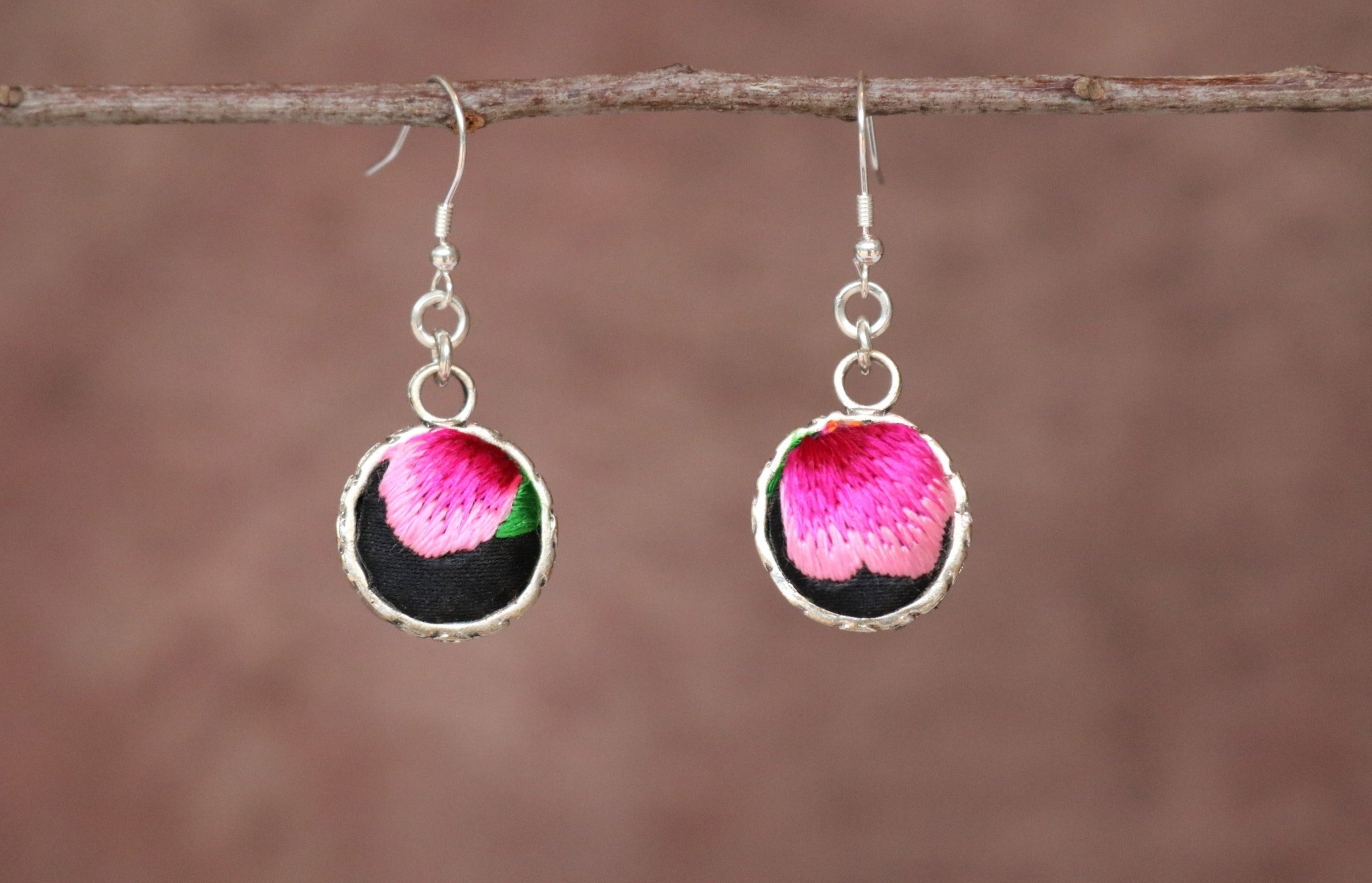 Serenity Circle Embroidered Ball Earrings