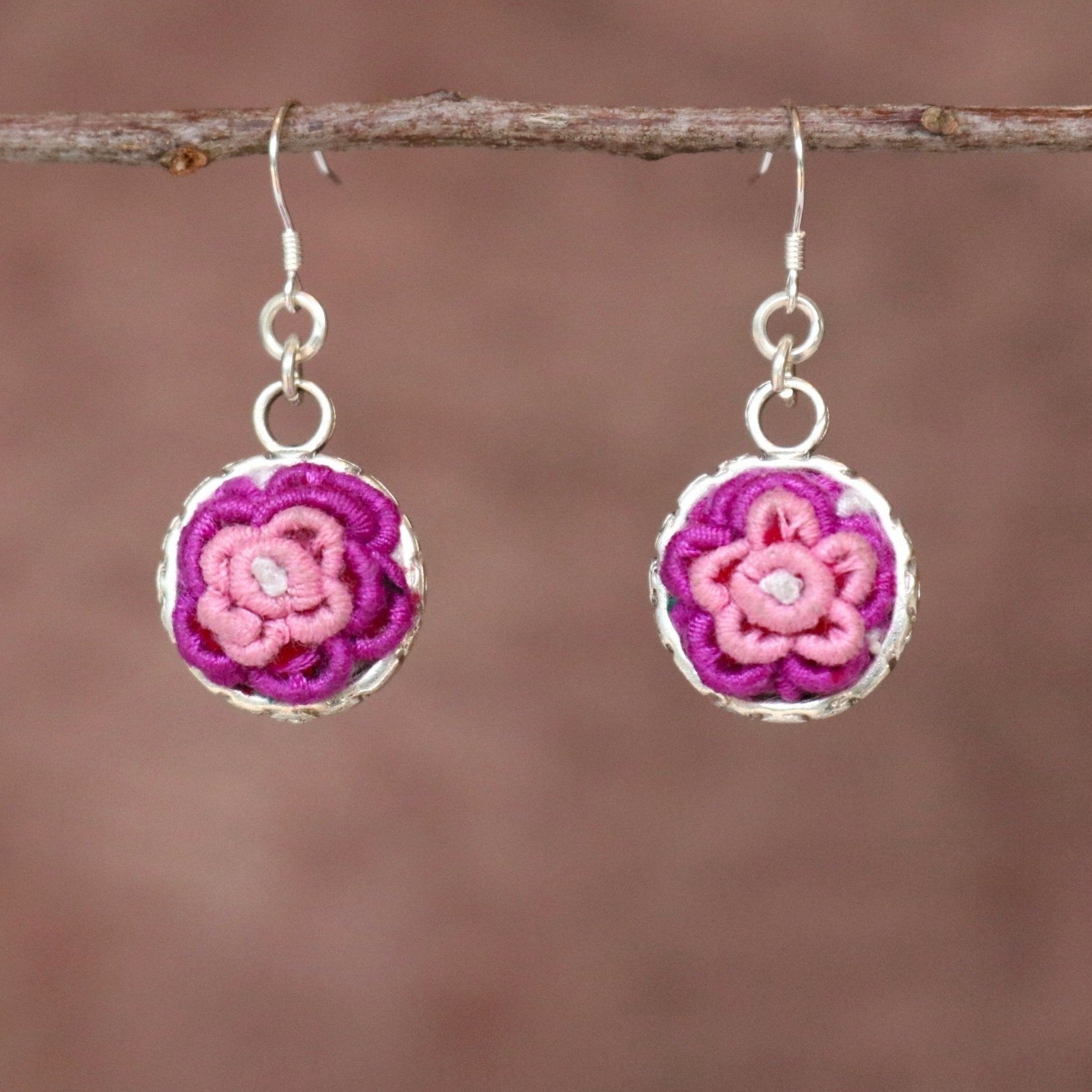 Serenity Circle Embroidered Ball Earrings