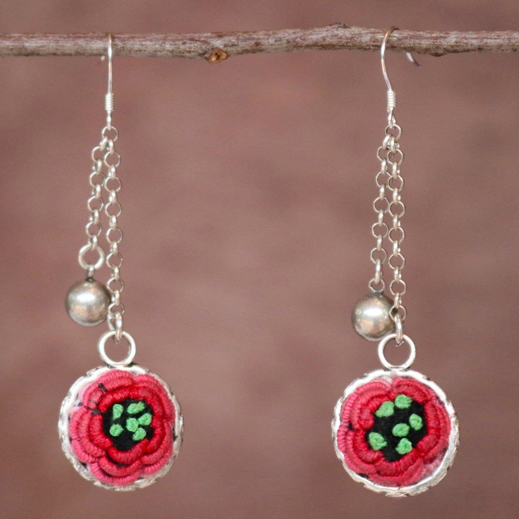 Serenity Circle Hand Embroidered Dangling Ball Earrings