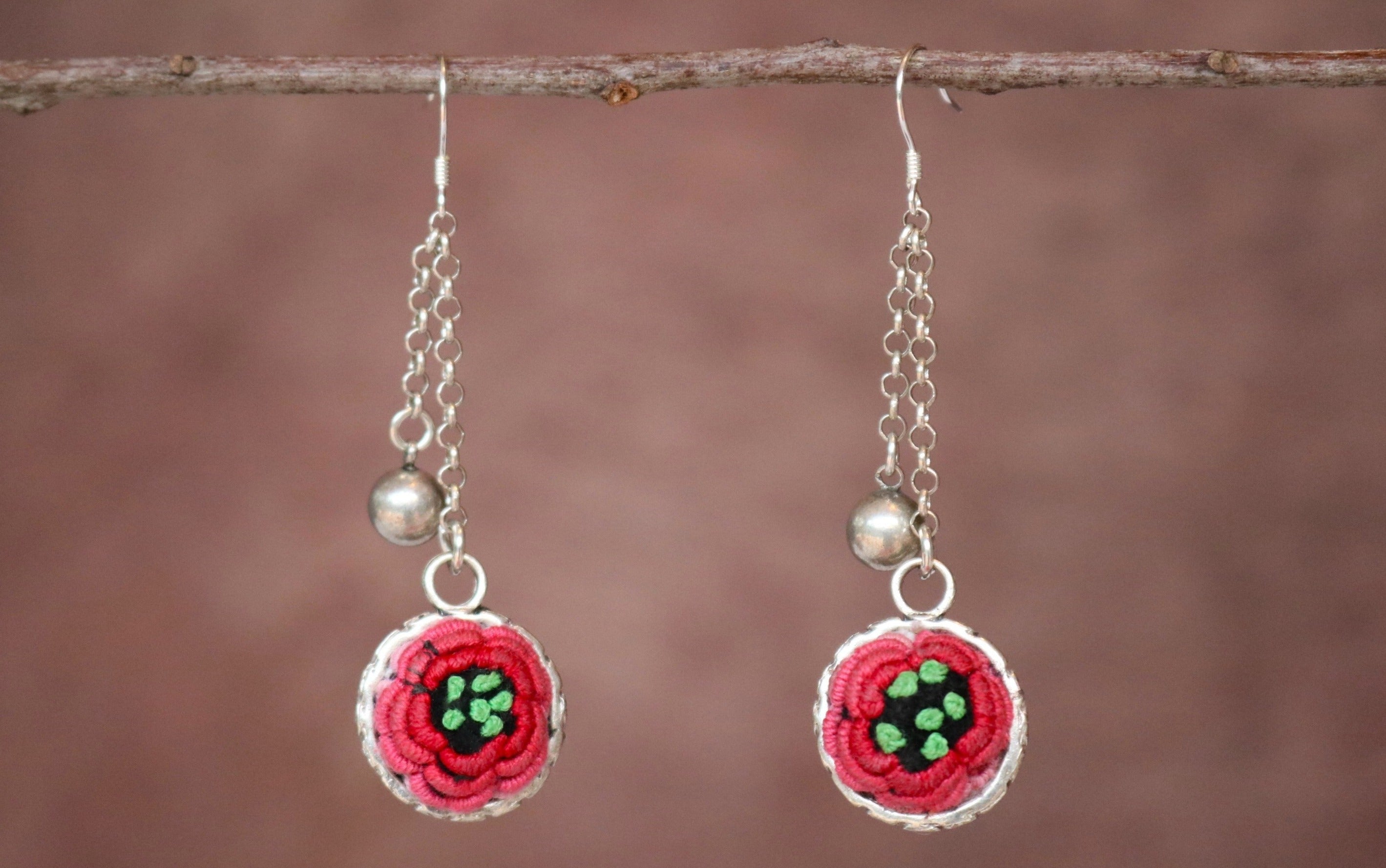 Serenity Circle Embroidered Dangling Ball Earrings