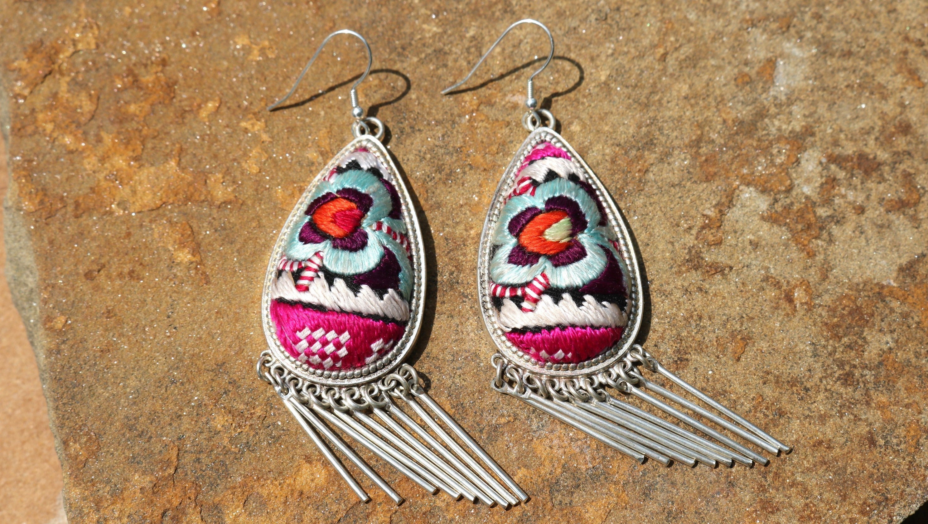 Raindrops Tassel Embroidered Earrings - Large