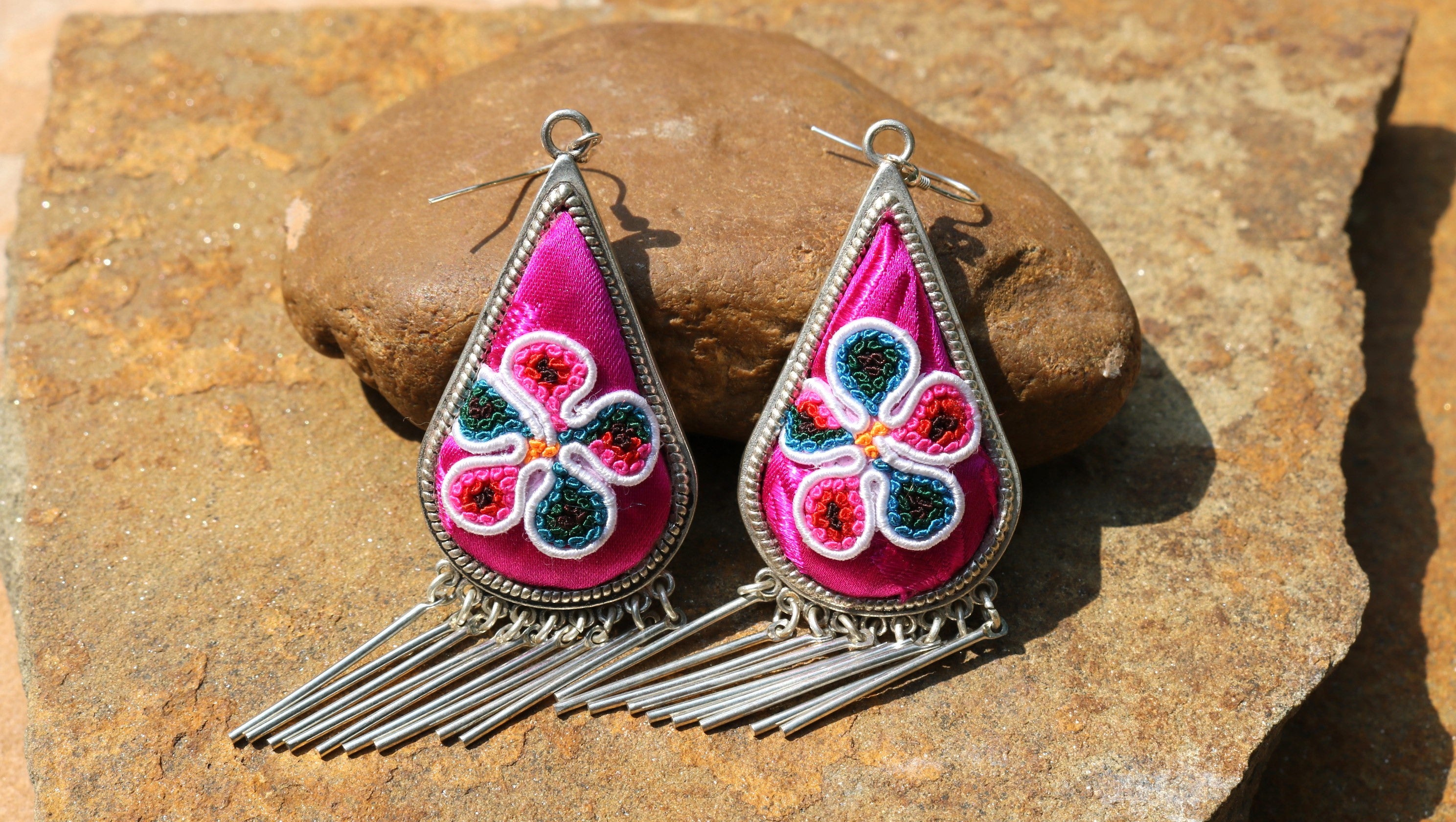 Raindrops Tassel Embroidered Earrings - Large