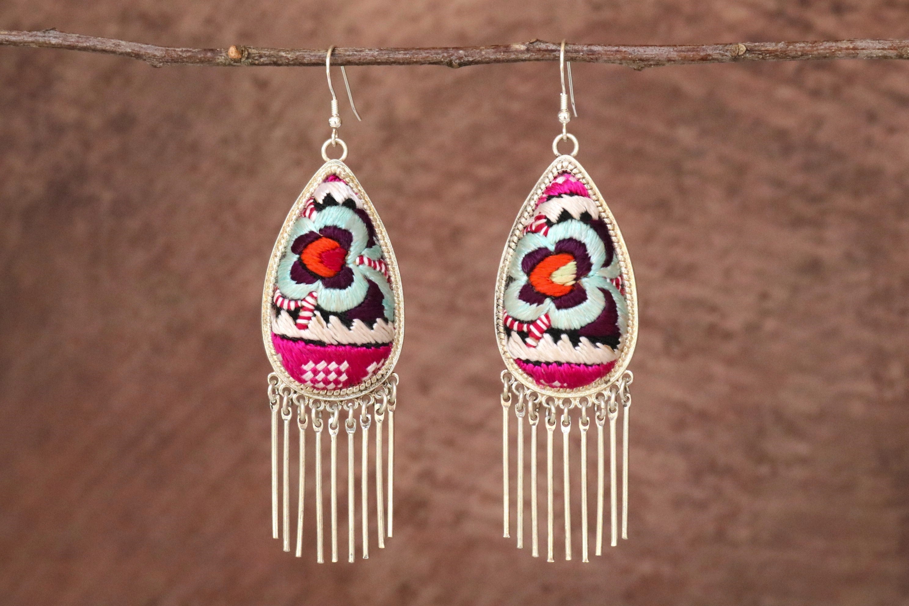 Raindrops Tassel Embroidered Earrings - Large