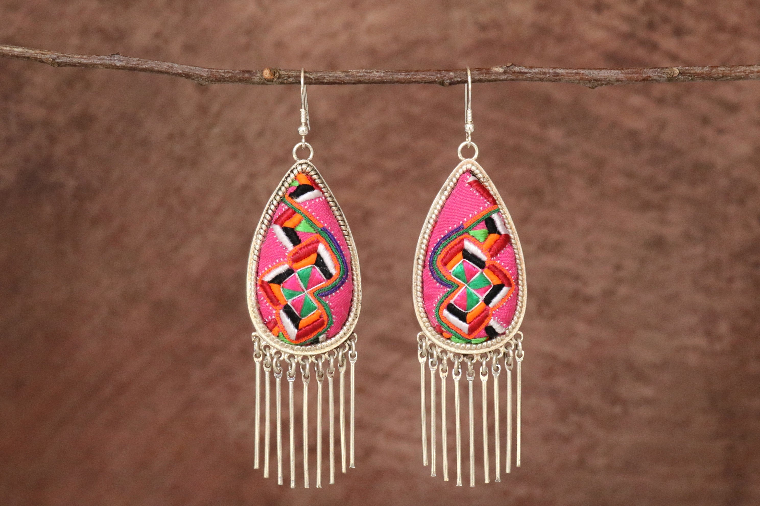 Raindrops Tassel Embroidered Earrings - Large