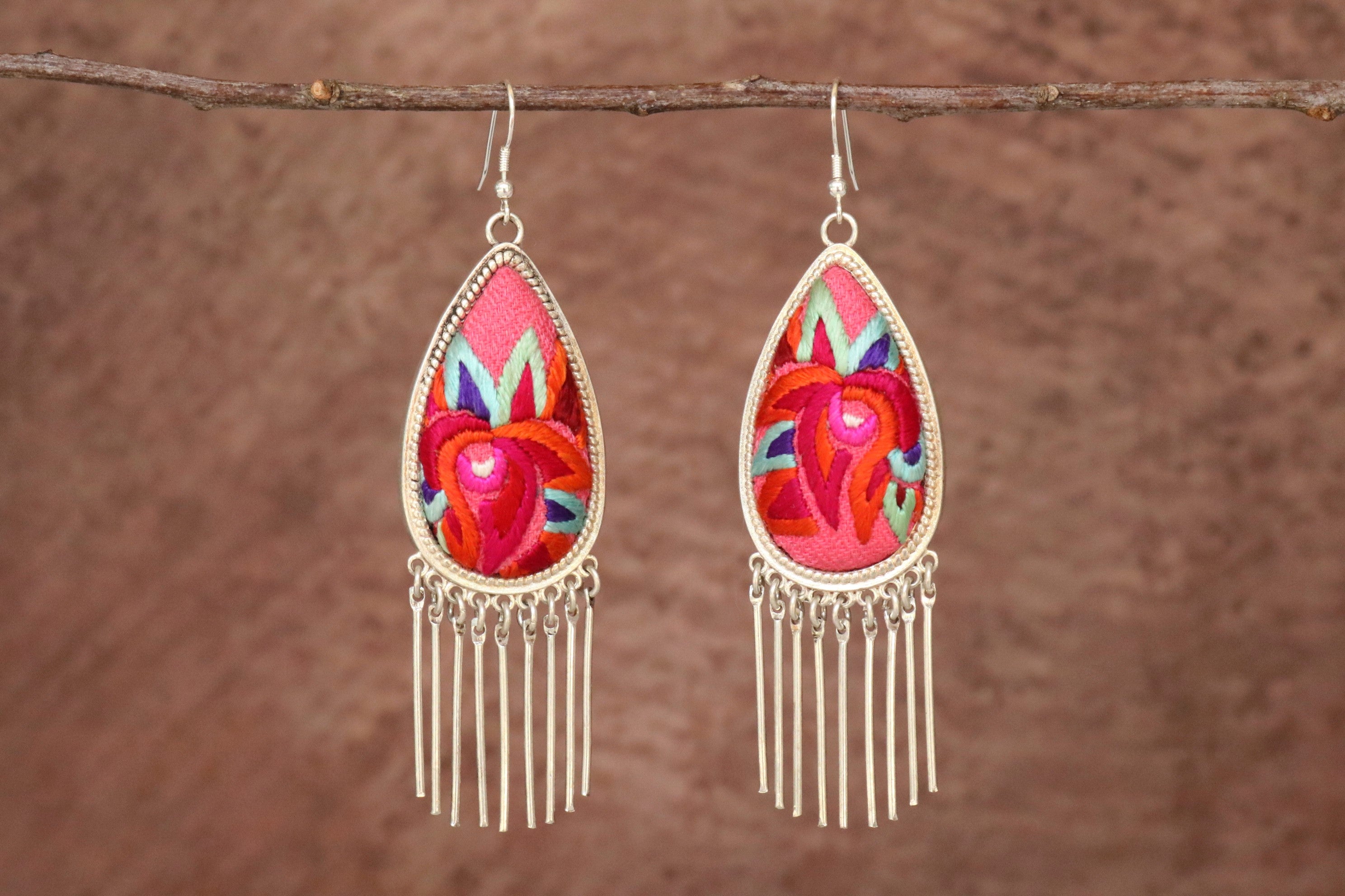 Raindrops Tassel Embroidered Earrings - Large