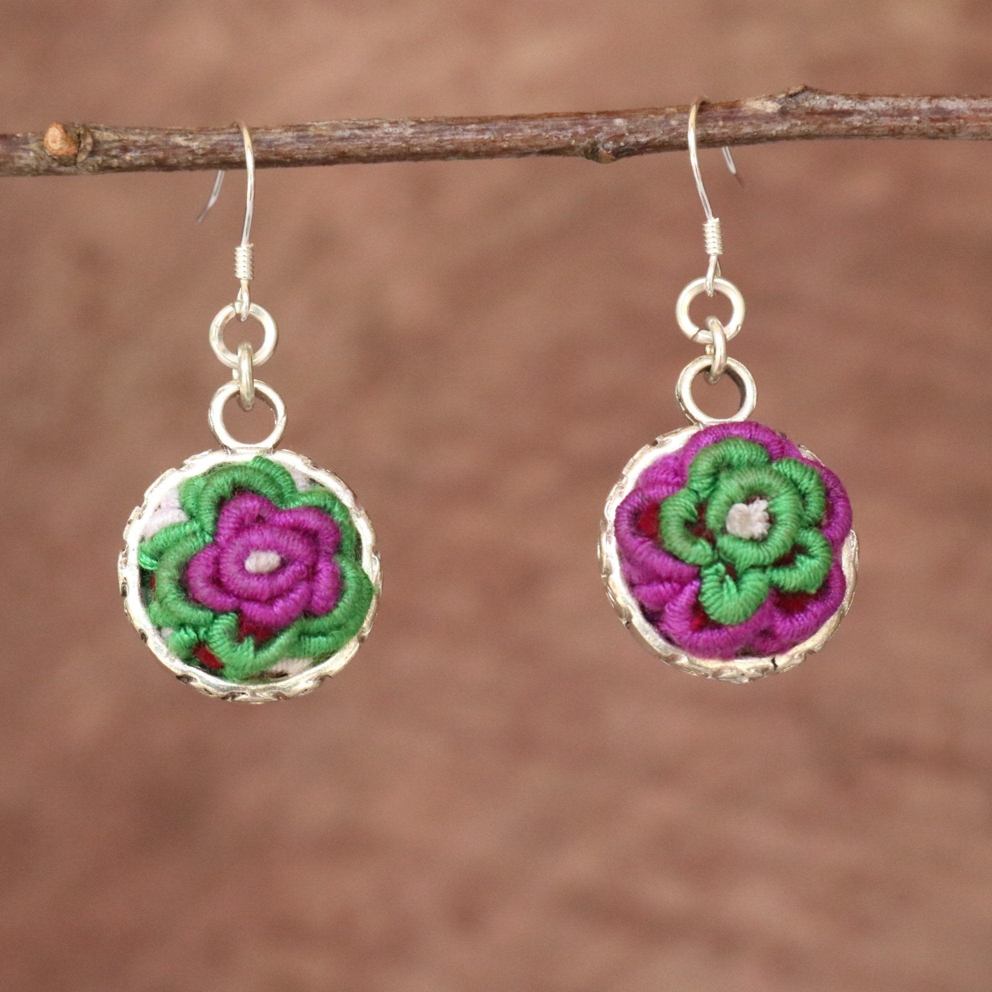 Serenity Circle Embroidered Ball Earrings