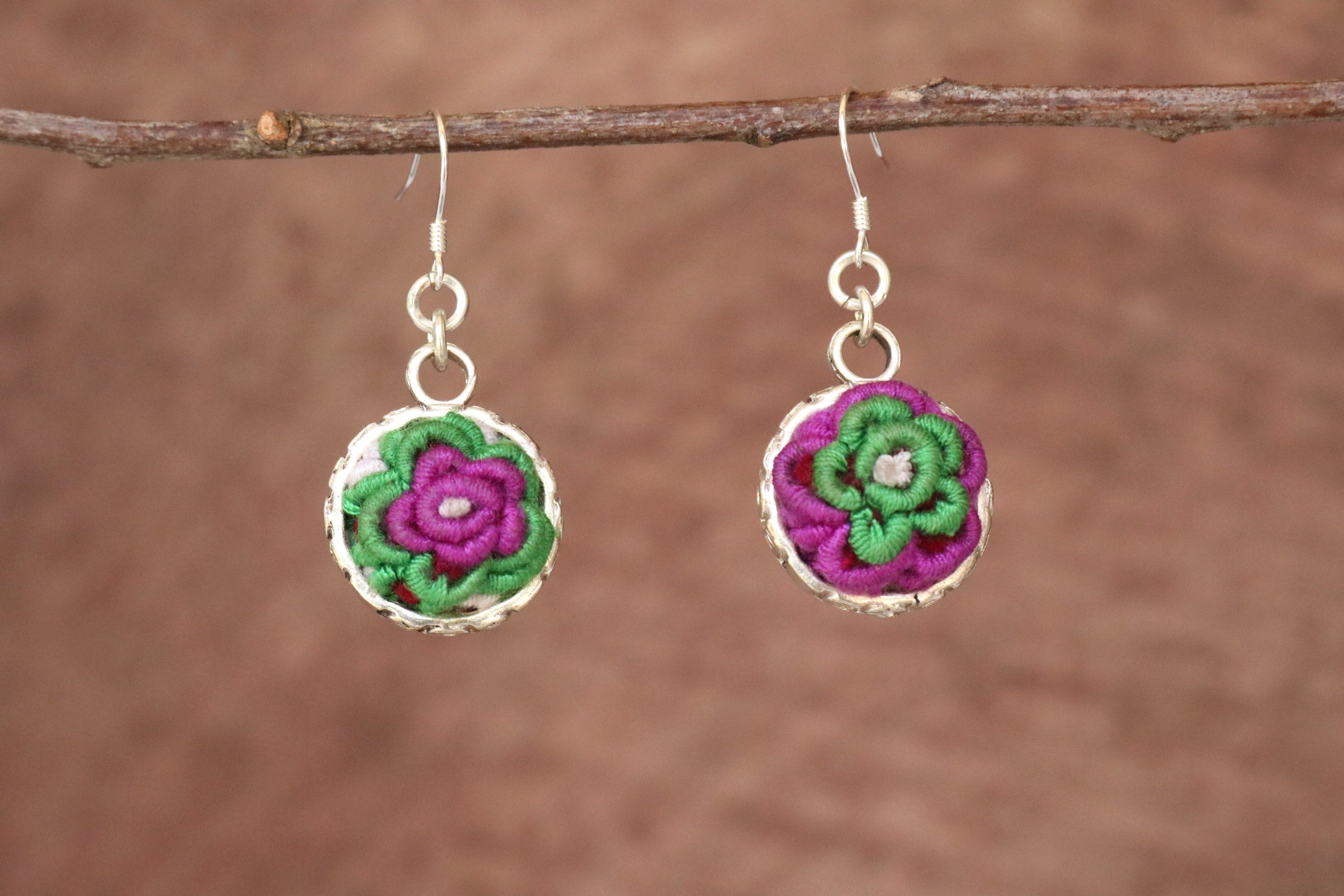 Serenity Circle Embroidered Ball Earrings