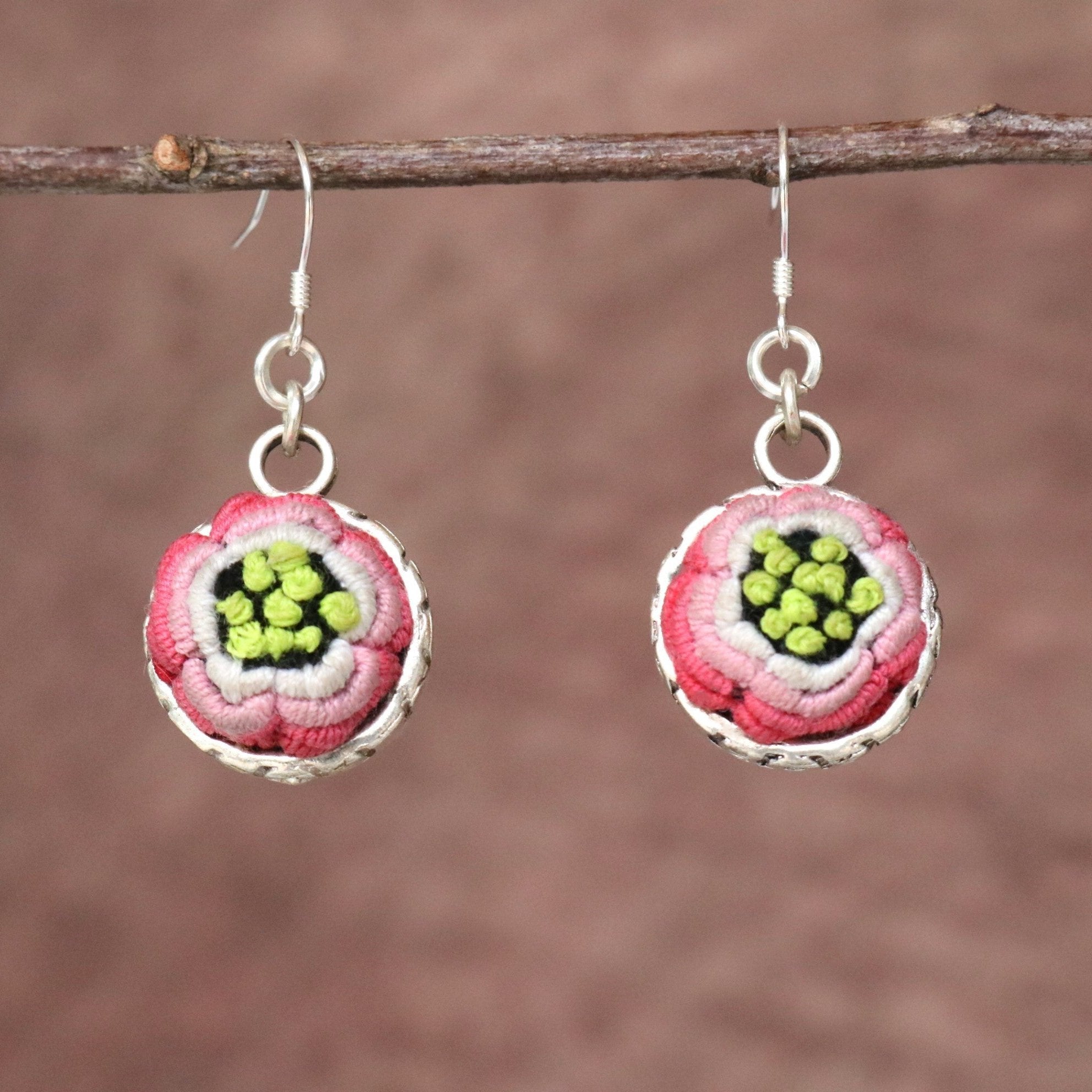 Serenity Circle Hand Embroidered Ball Earrings