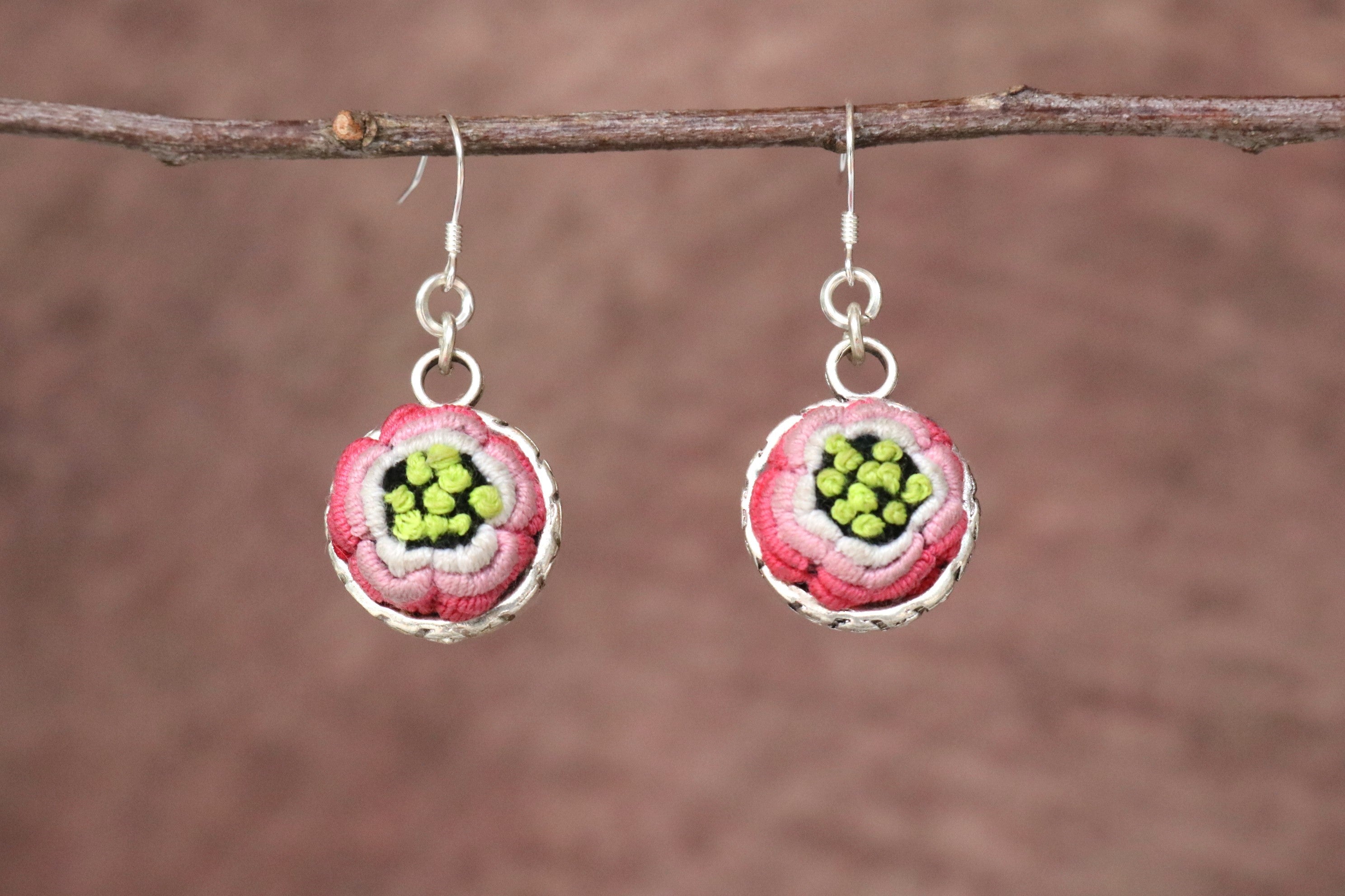 Serenity Circle Embroidered Ball Earrings