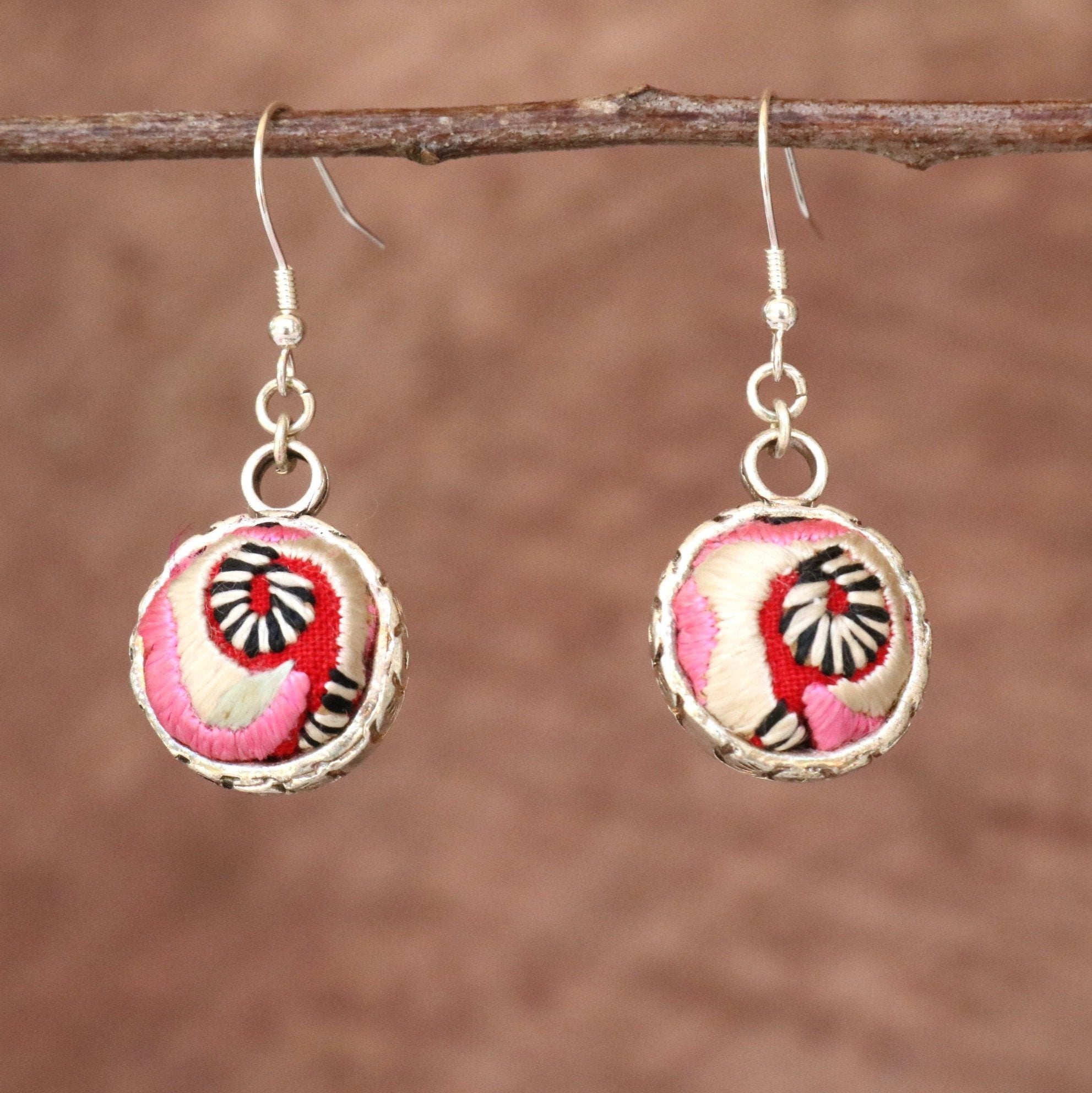 Serenity Circle Hand Embroidered Ball Earrings