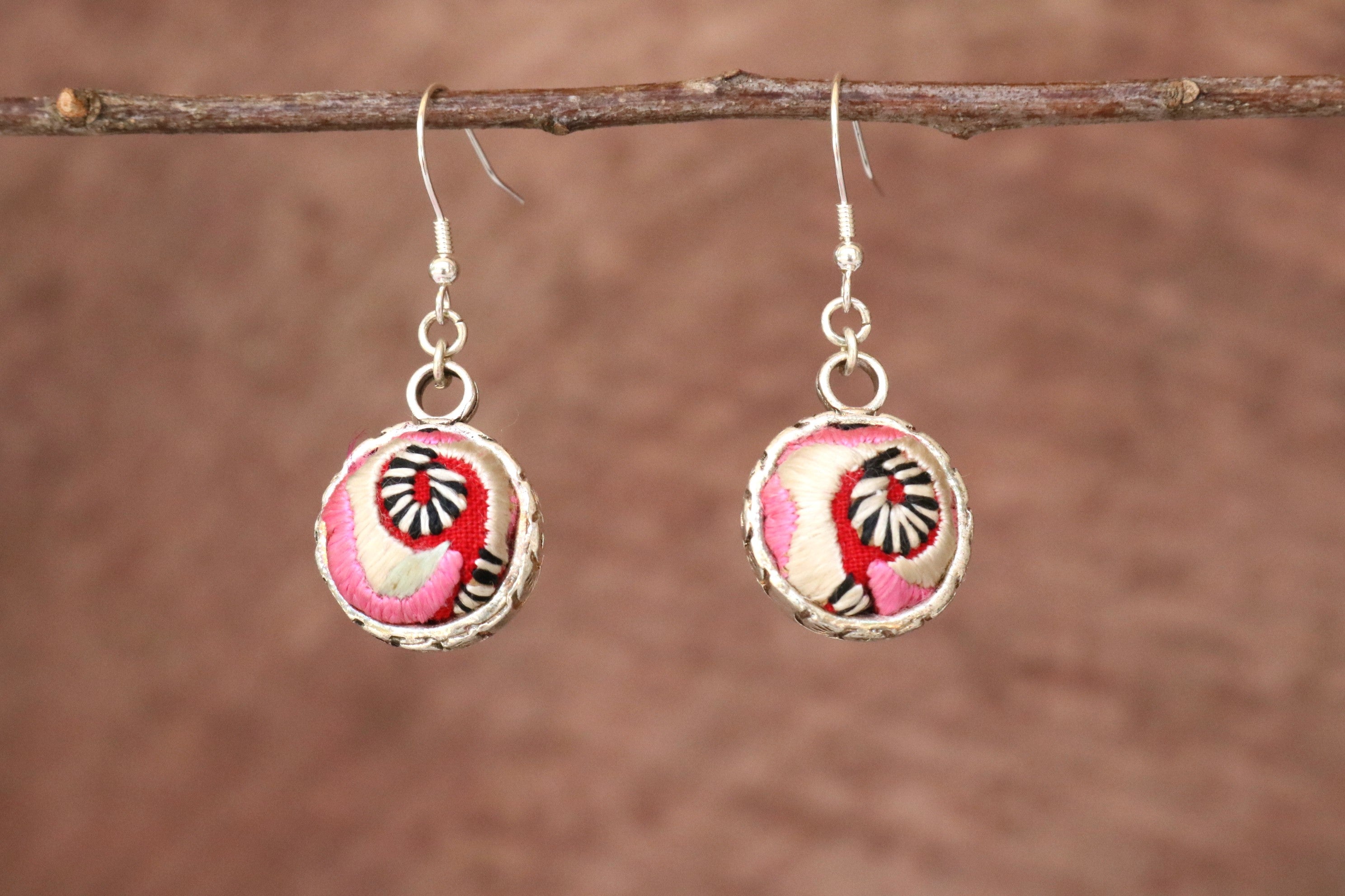 Serenity Circle Embroidered Ball Earrings