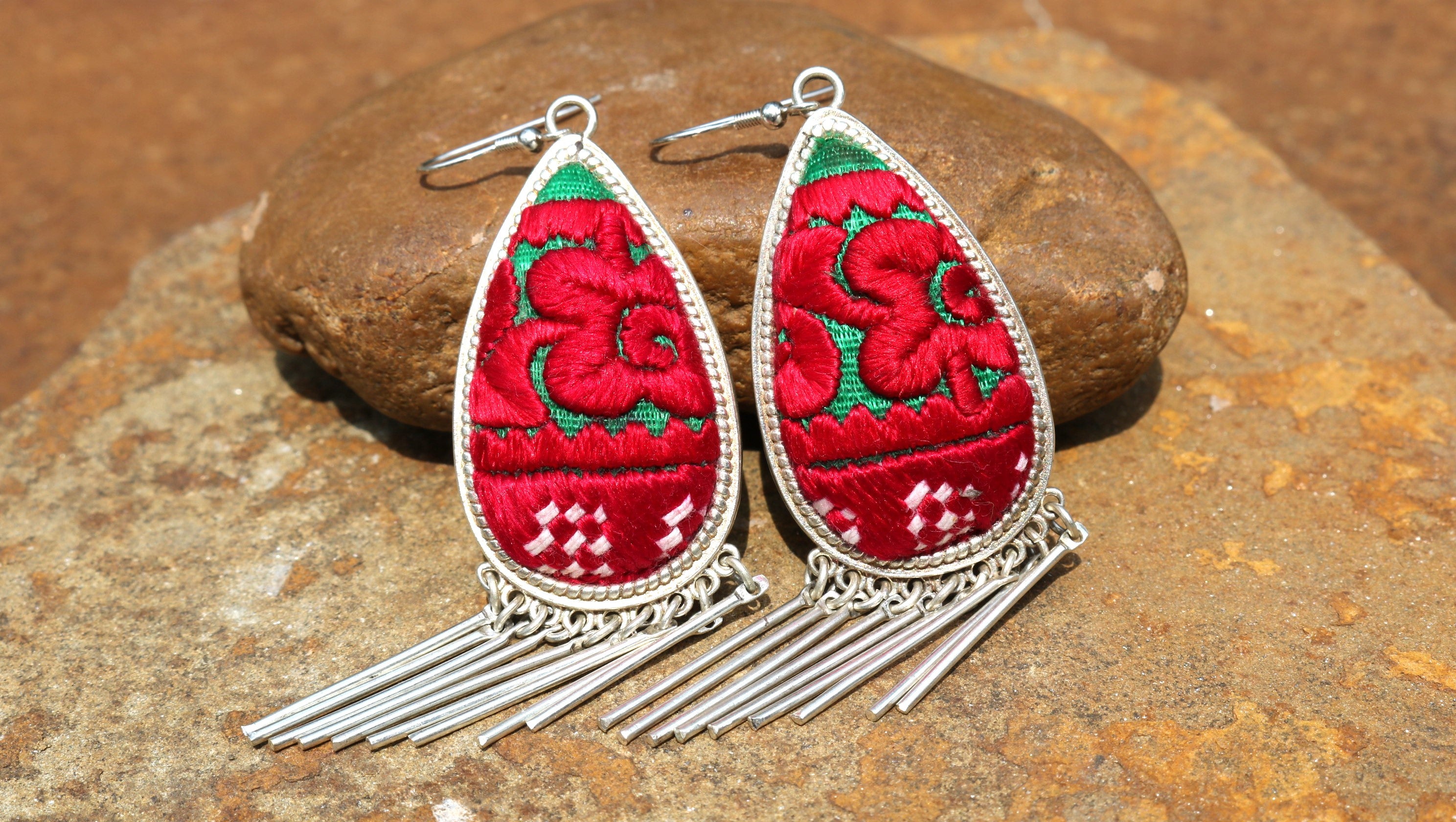 Raindrops Tassel Embroidered Earrings - Large