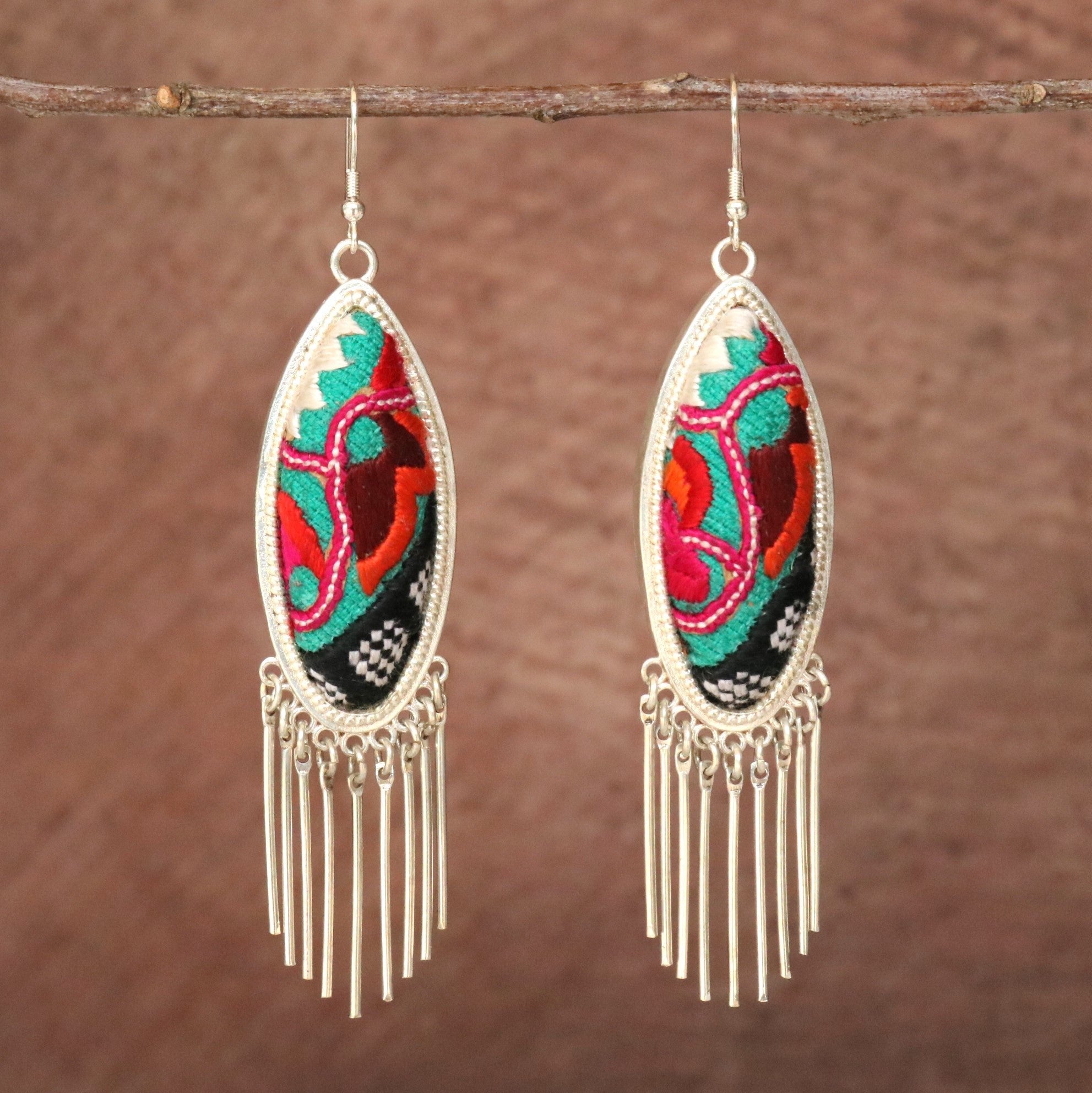 Harmony Ovals Hand Embroidered Tassel Earrings