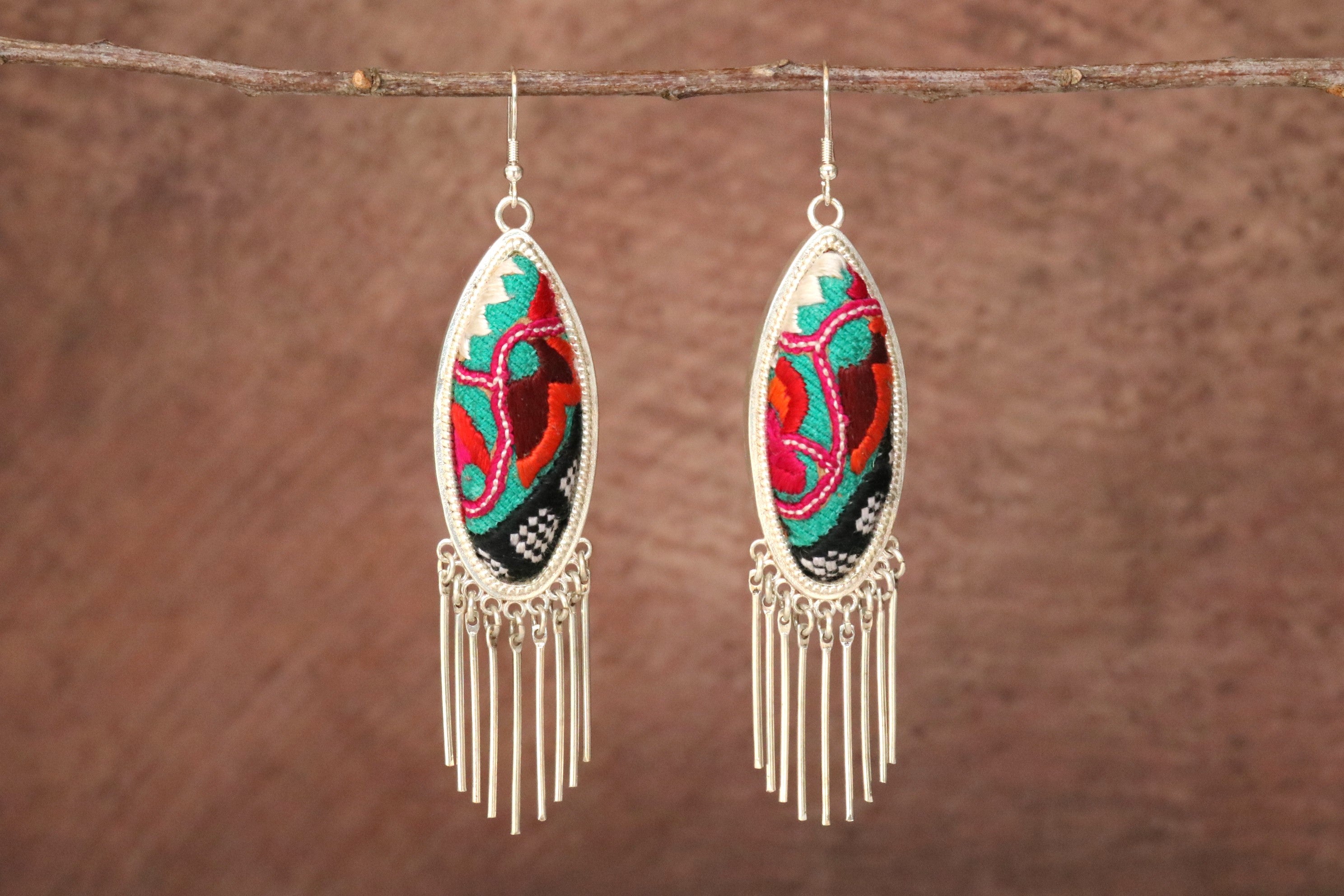 Harmony Ovals Embroidered Tassel Earrings - Large