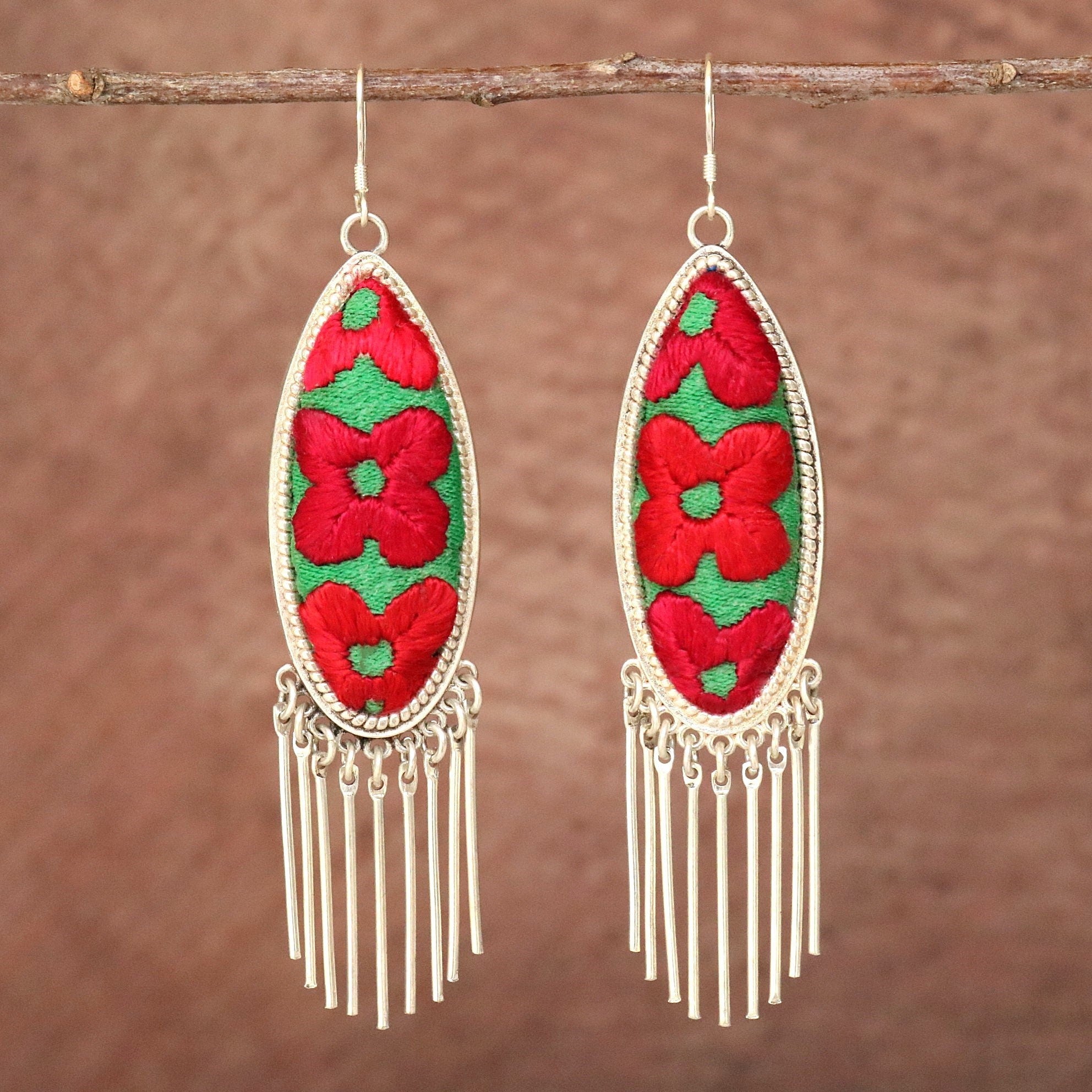 Harmony Ovals Hand Embroidered Tassel Earrings