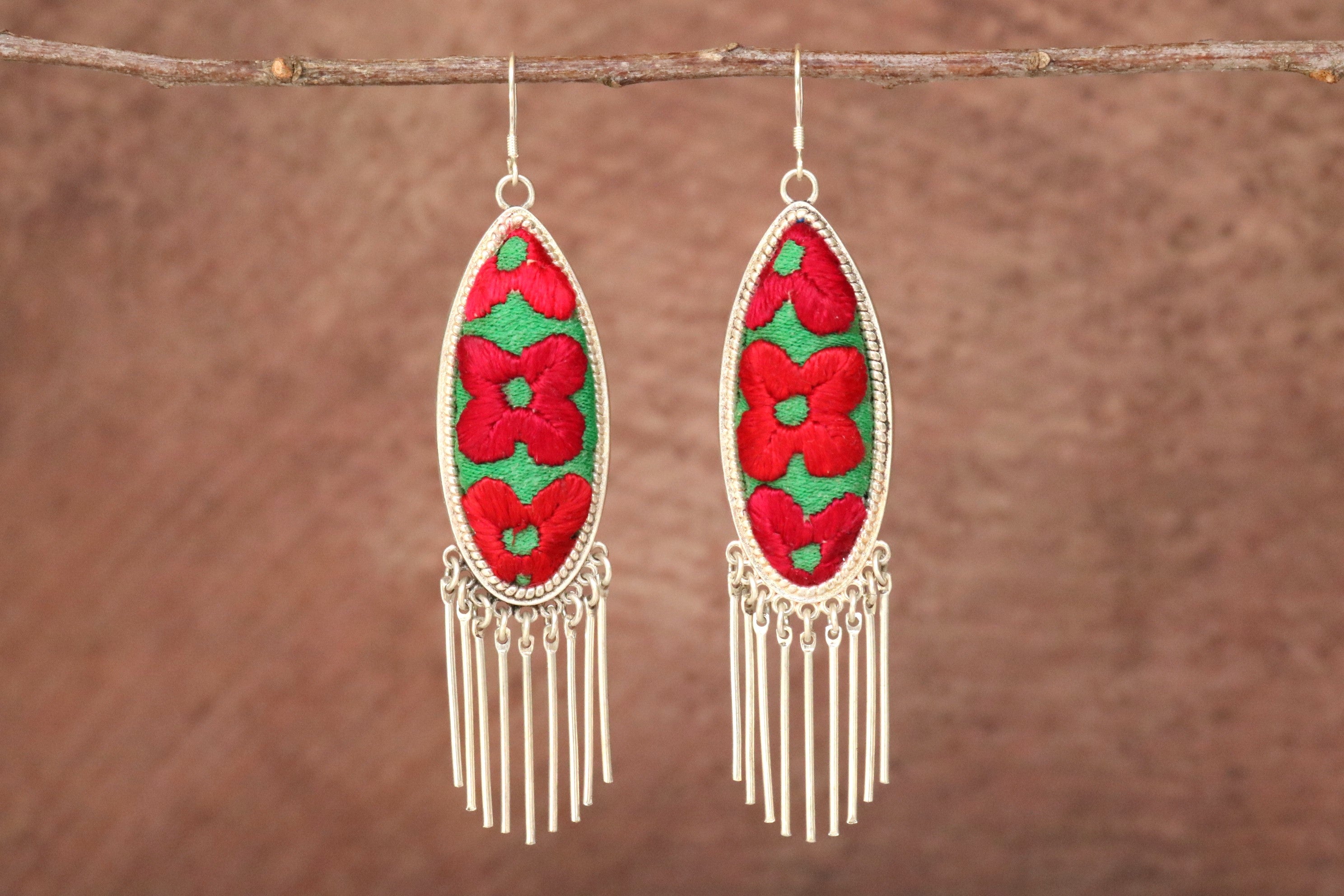 Harmony Ovals Embroidered Tassel Earrings - Large