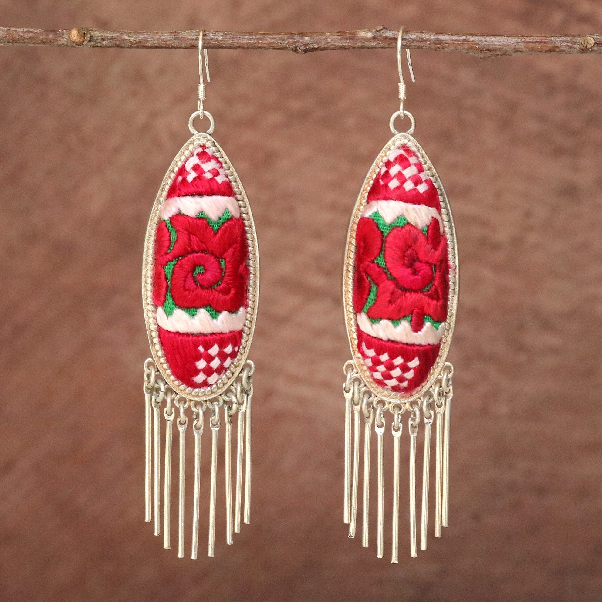 Harmony Ovals Hand Embroidered Tassel Earrings