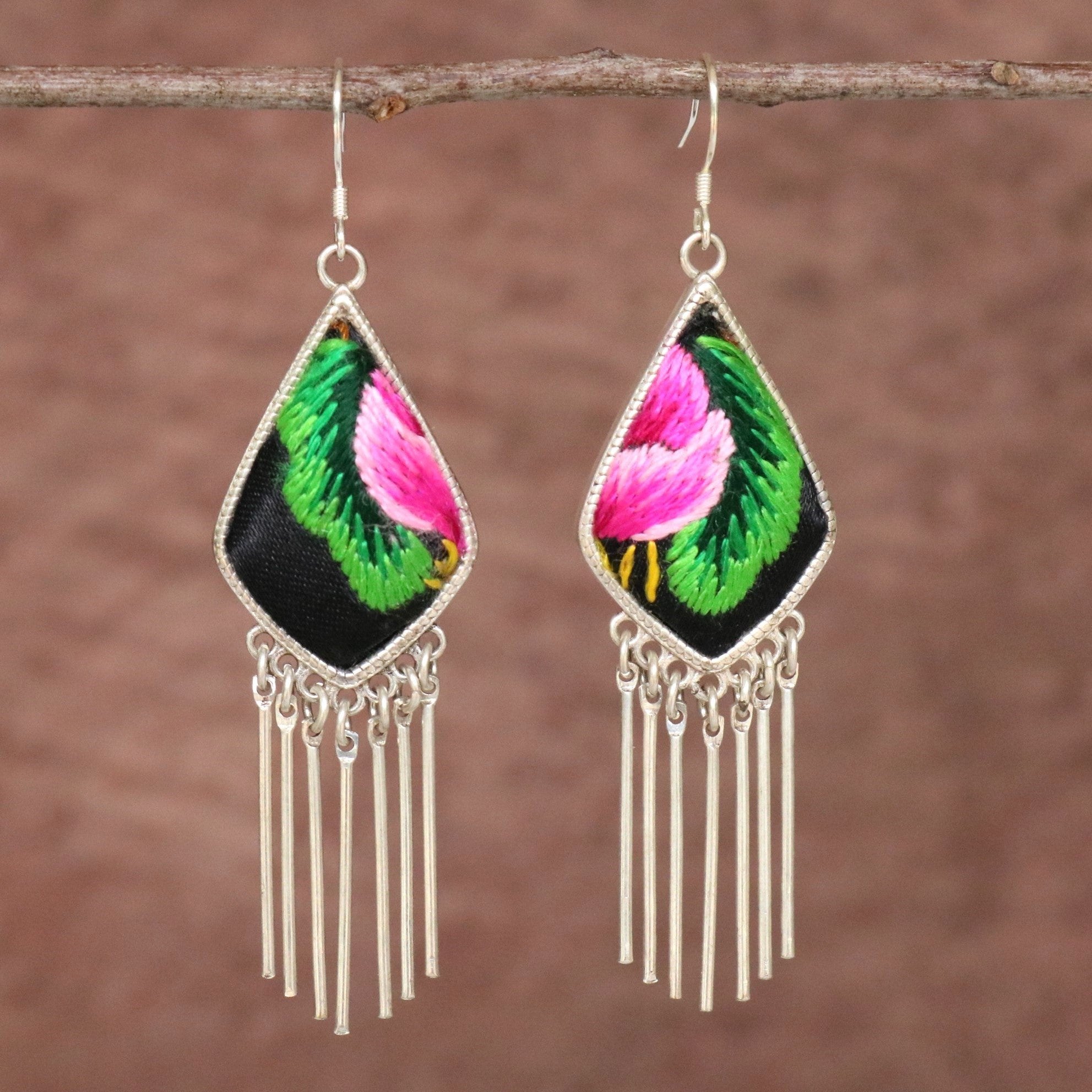 Blink and Bliss Hand Embroidered Tassel Earrings