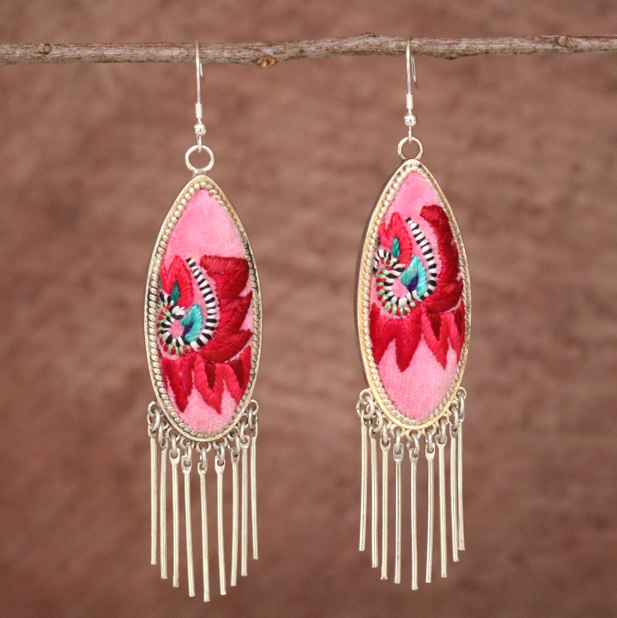 Harmony Ovals Embroidered Tassel Earrings - Large