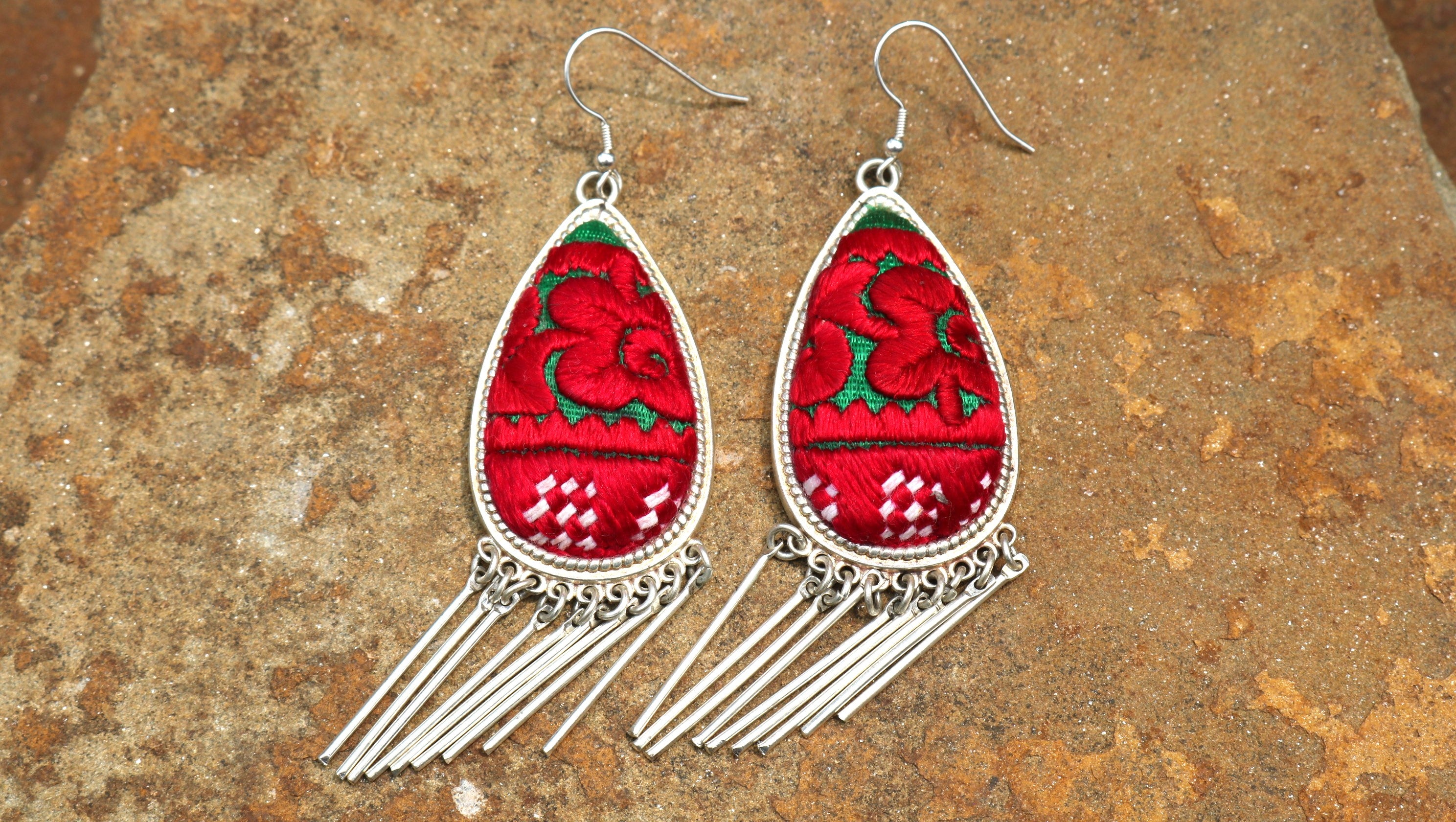 Raindrops Tassel Embroidered Earrings - Large