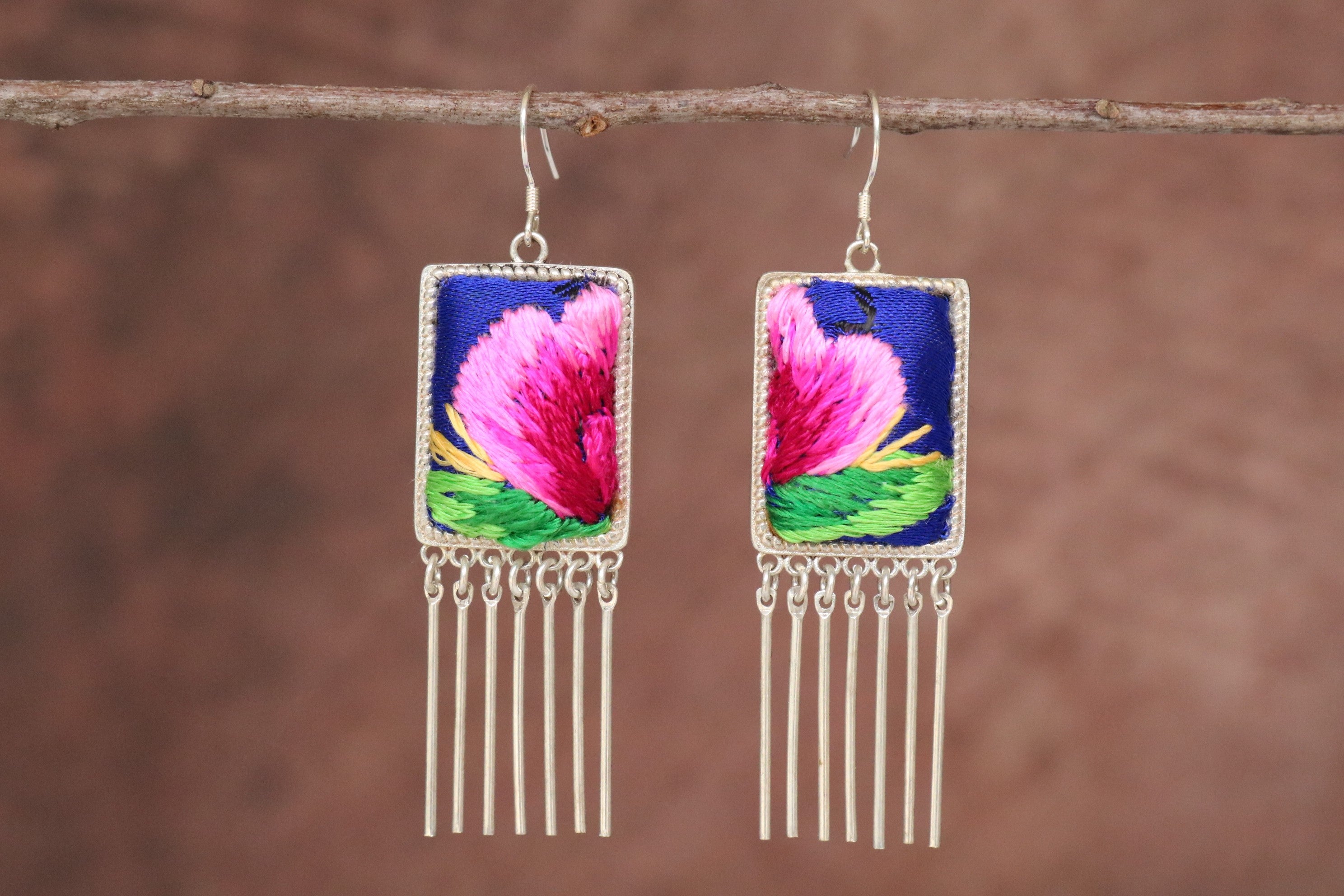 Radiance Rectangles Embroidered Tassel Earrings