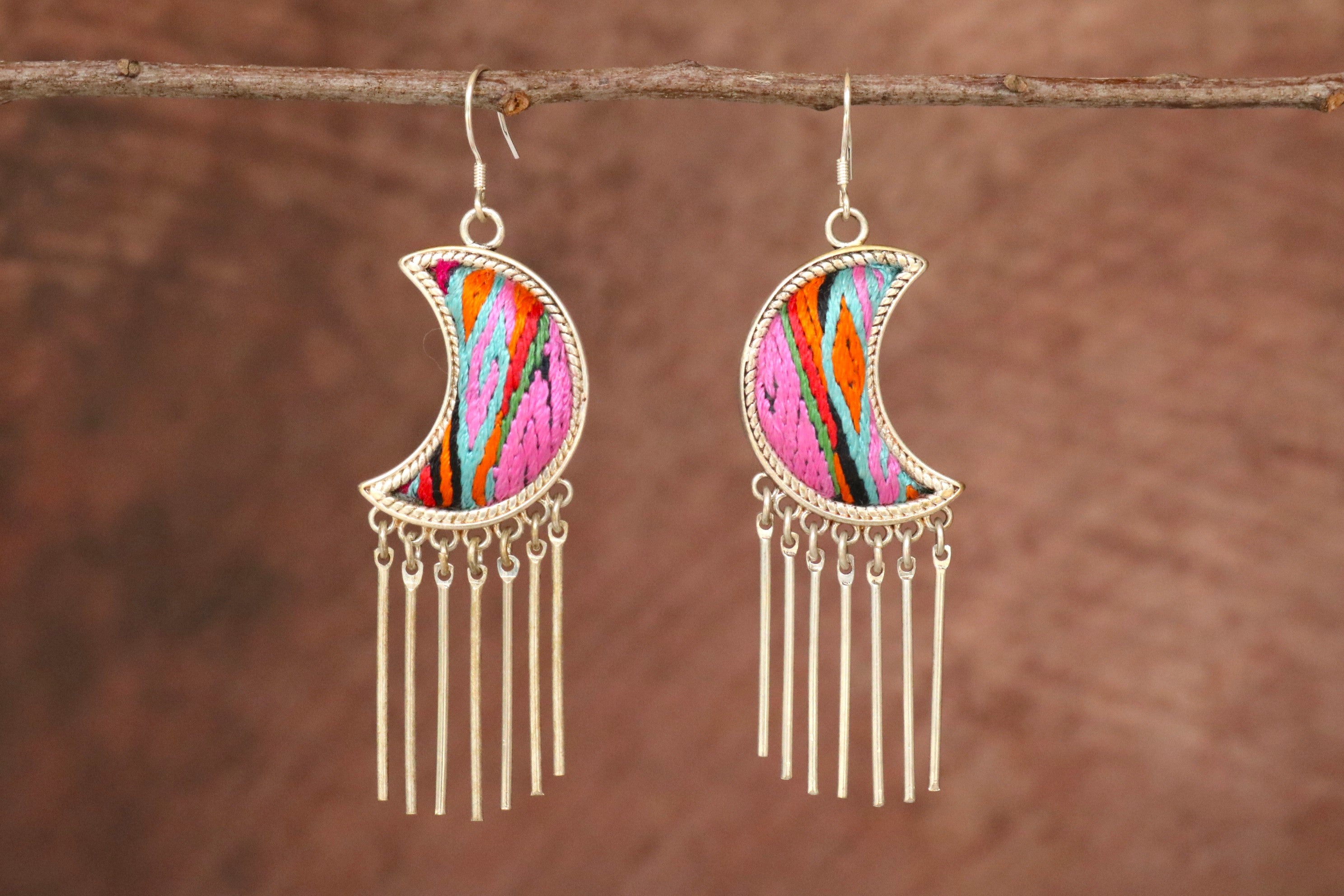 Moonlight Embroidered Tassel Earrings