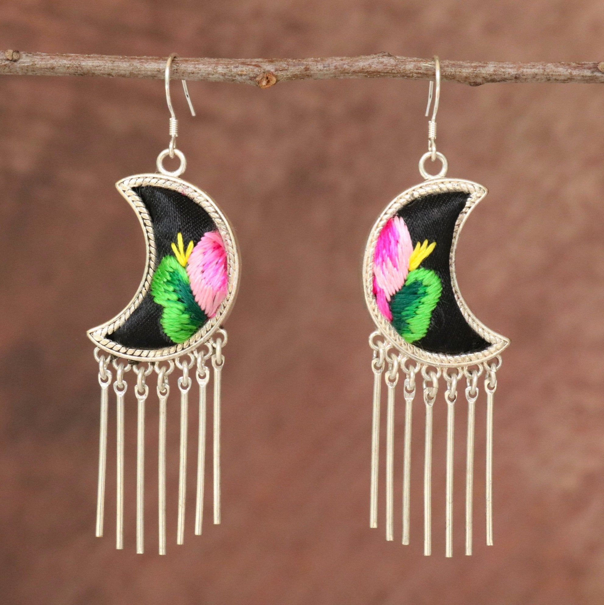 Moonlight Hand Embroidered Tassel Earrings