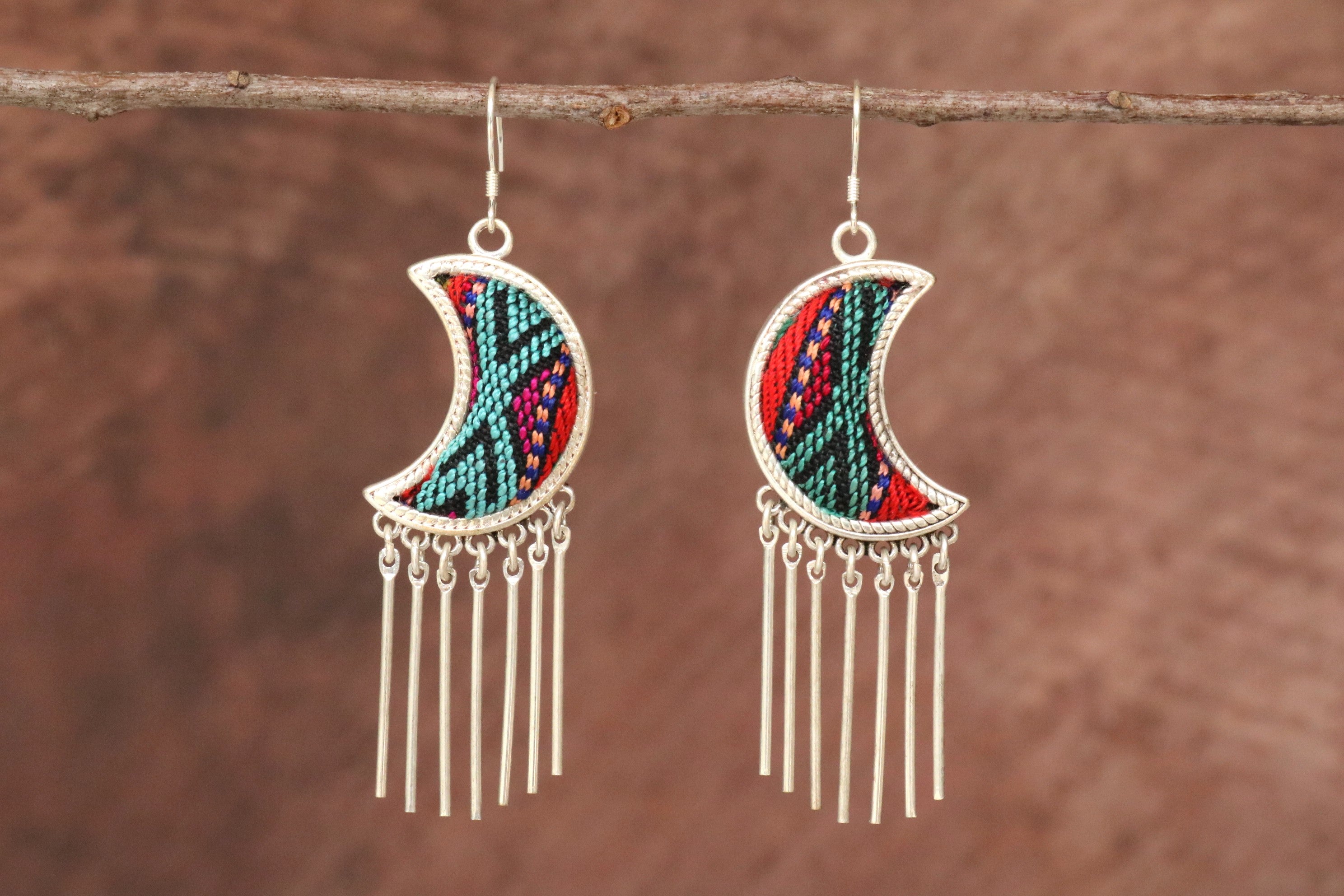 Moonlight Embroidered Tassel Earrings