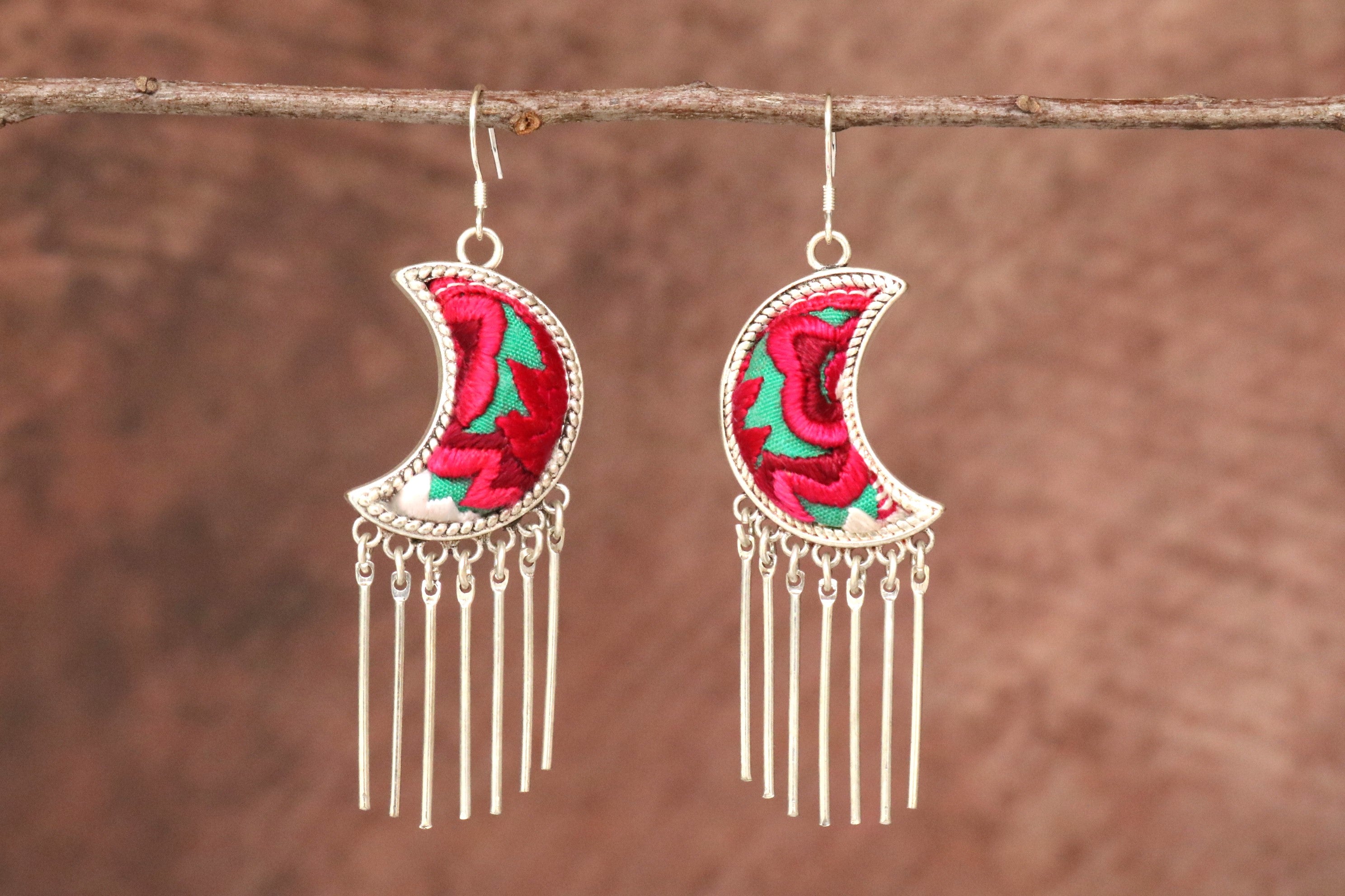 Moonlight Embroidered Tassel Earrings