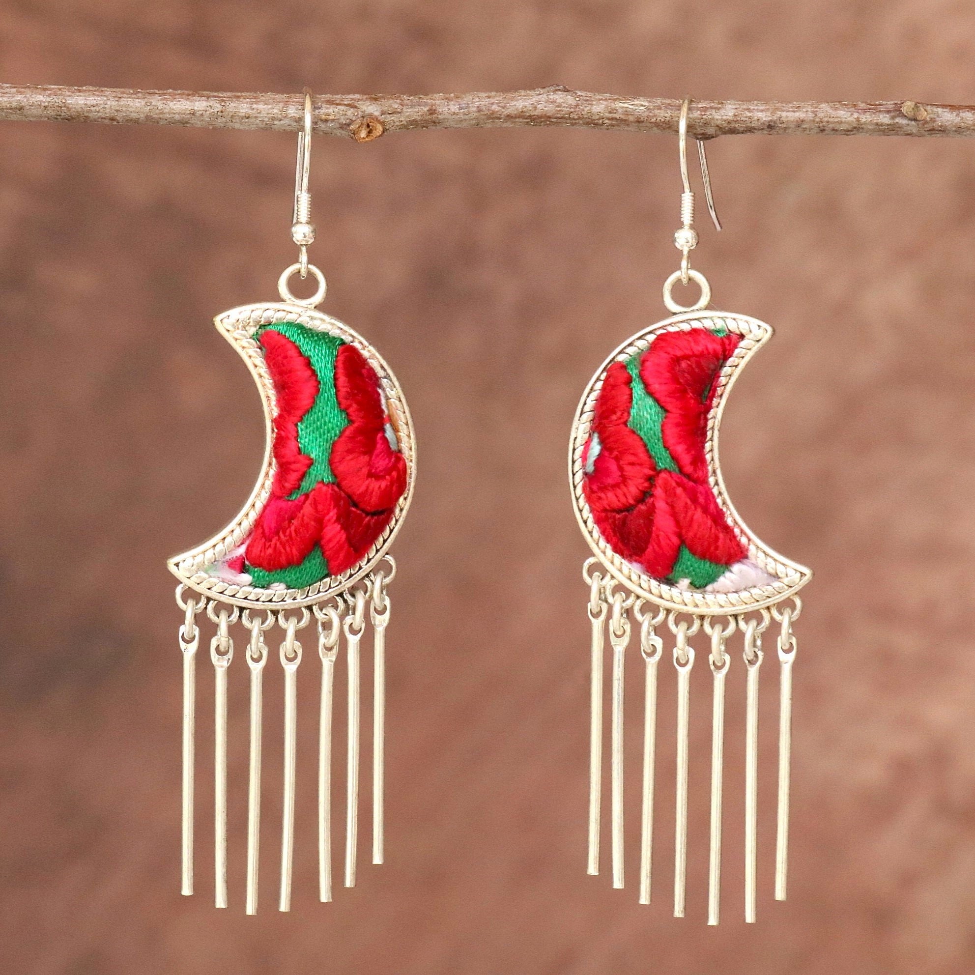 Moonlight Hand Embroidered Tassel Earrings